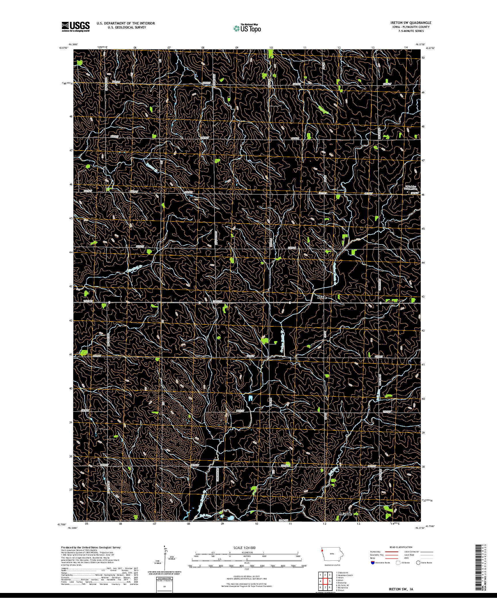 US TOPO 7.5-MINUTE MAP FOR IRETON SW, IA