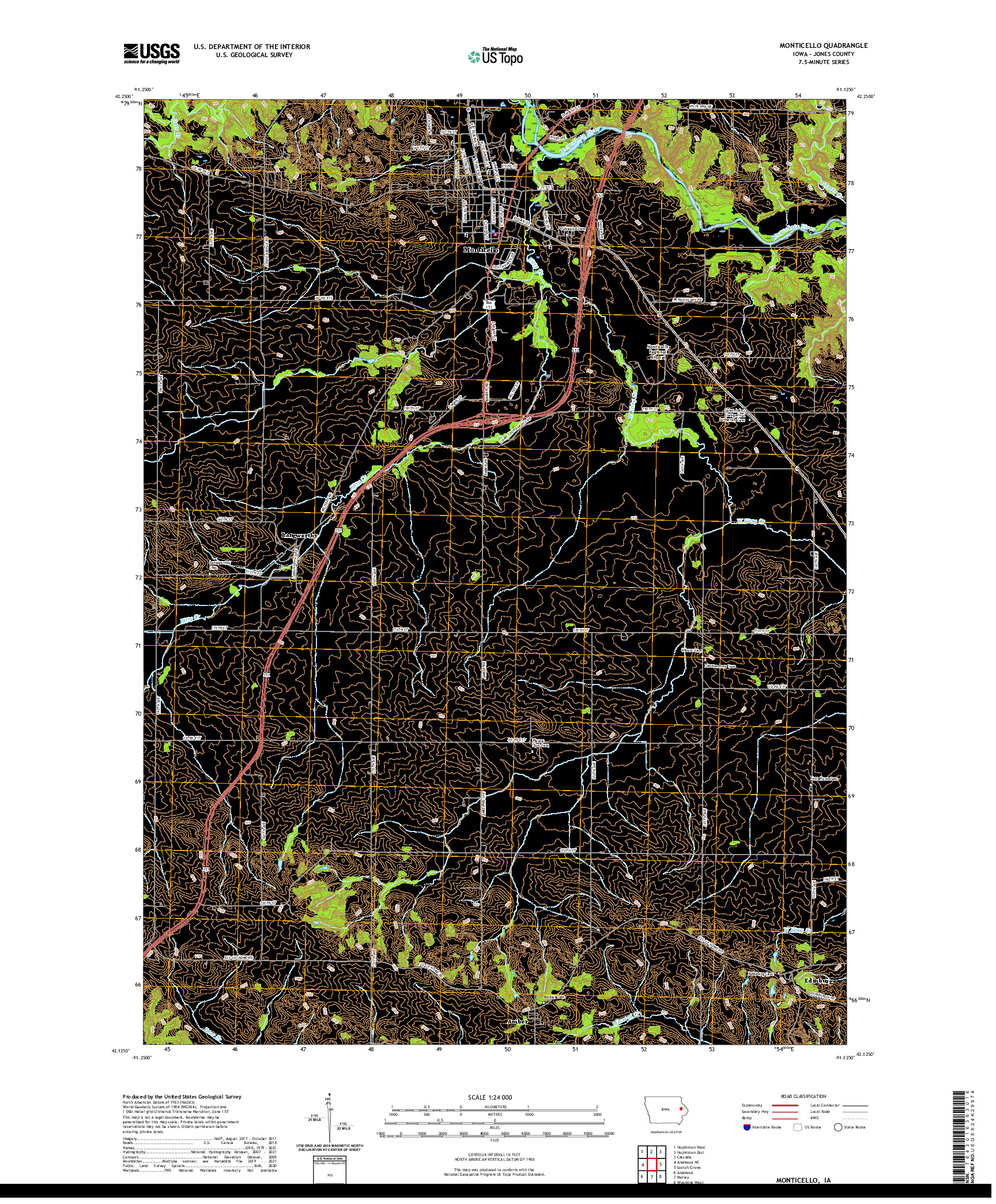 US TOPO 7.5-MINUTE MAP FOR MONTICELLO, IA