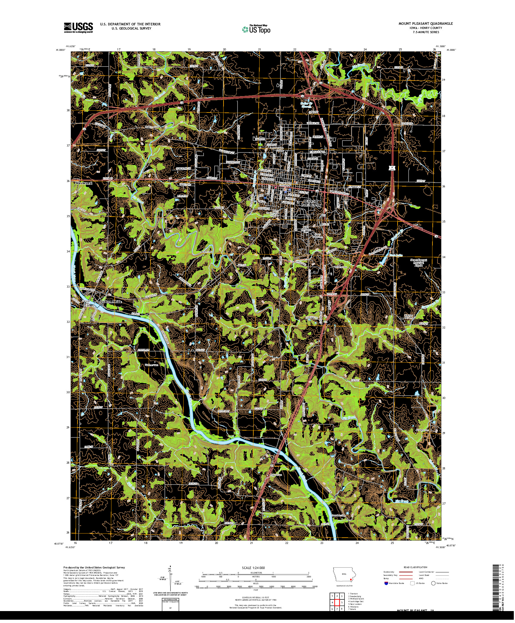 US TOPO 7.5-MINUTE MAP FOR MOUNT PLEASANT, IA