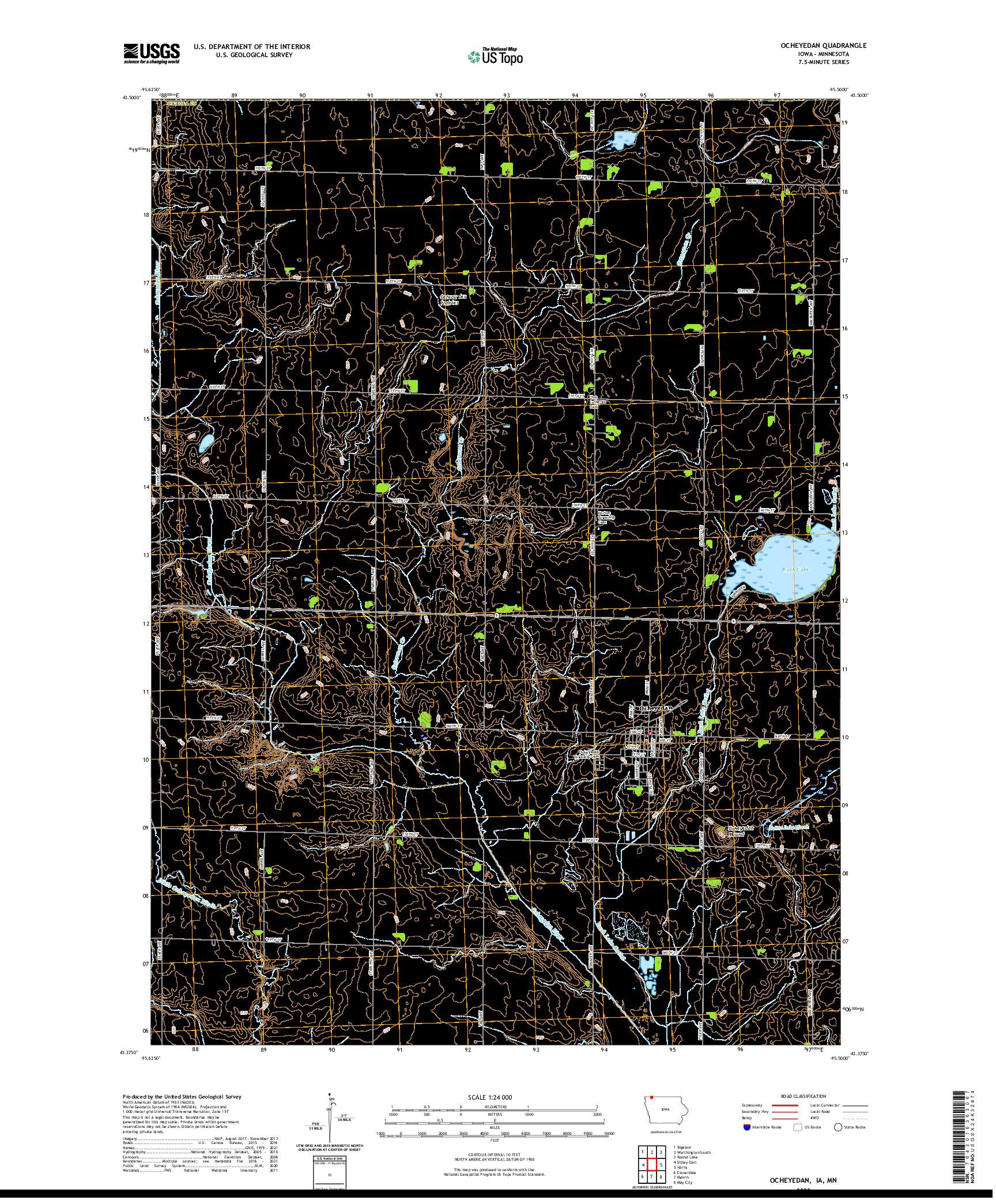 US TOPO 7.5-MINUTE MAP FOR OCHEYEDAN, IA,MN