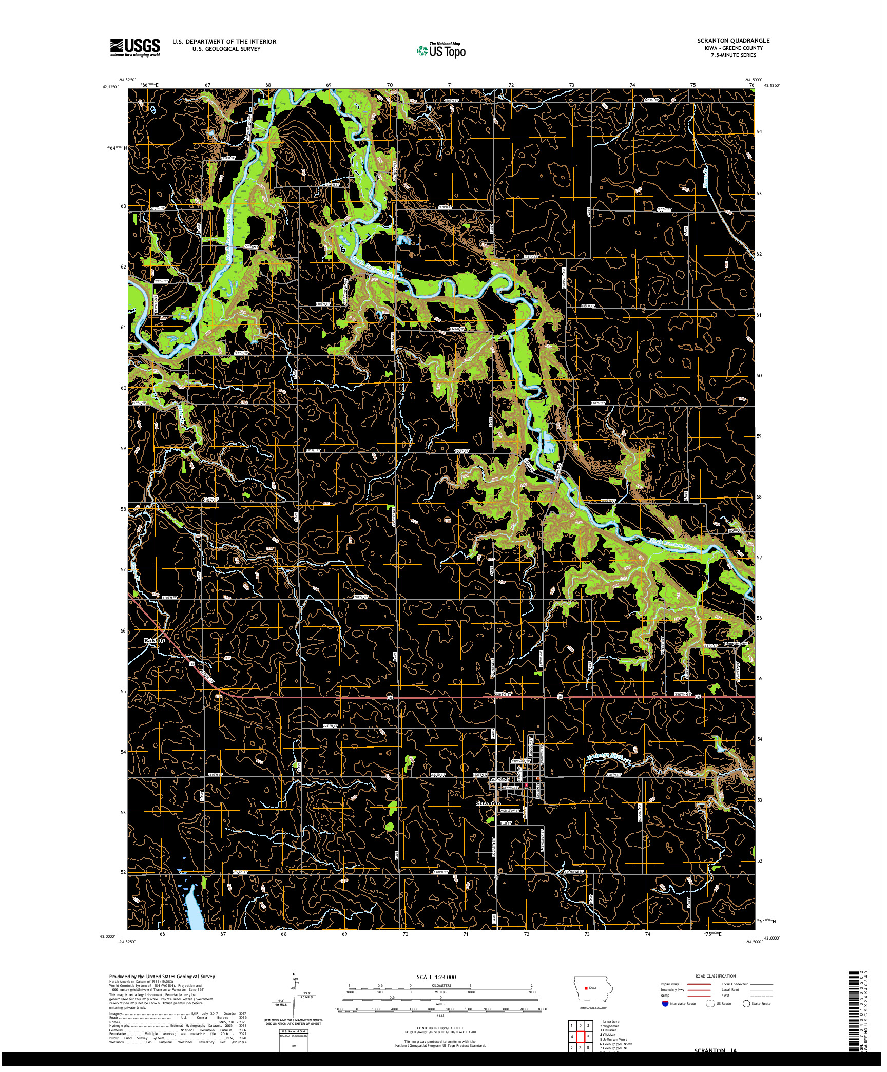 US TOPO 7.5-MINUTE MAP FOR SCRANTON, IA