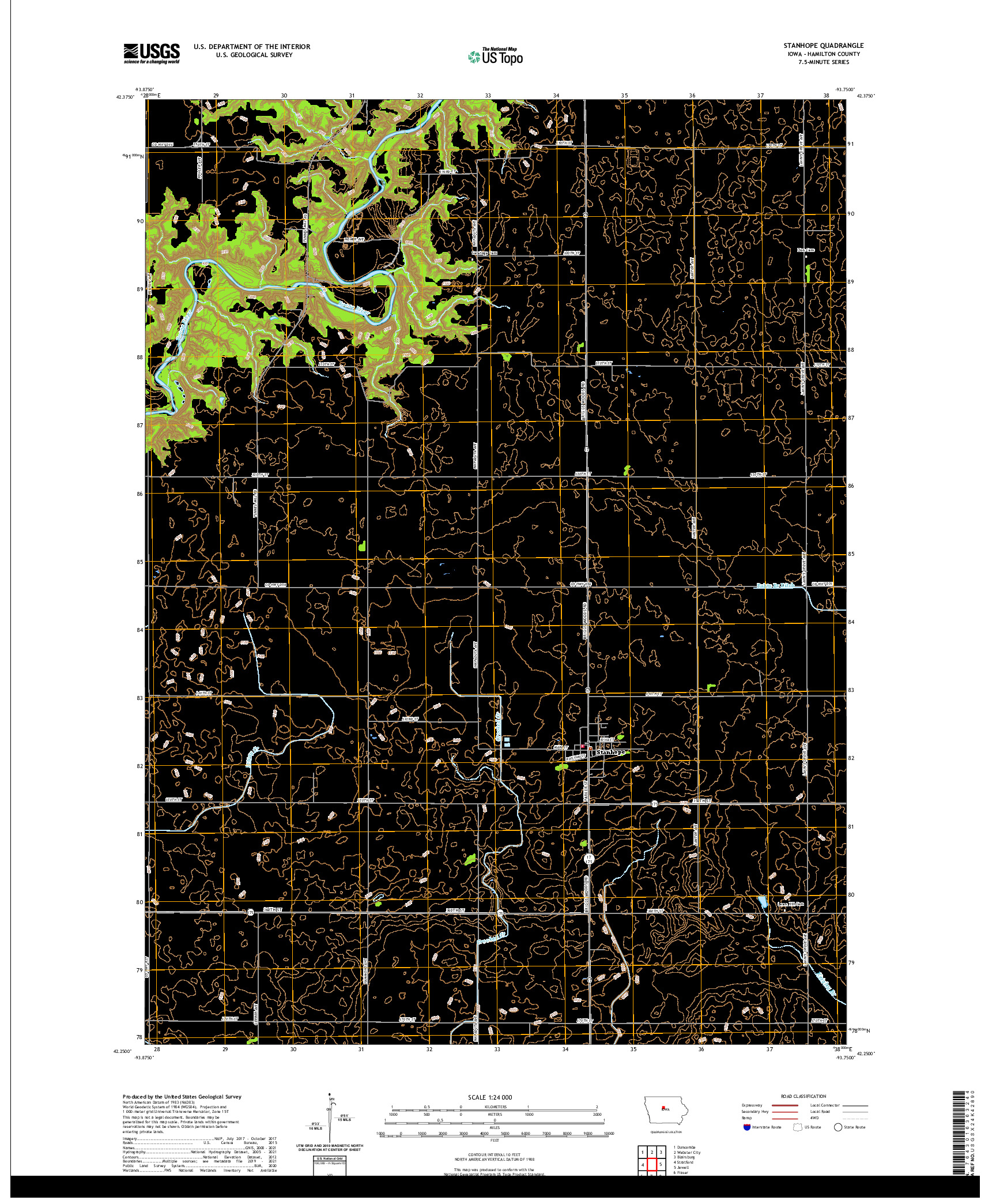 US TOPO 7.5-MINUTE MAP FOR STANHOPE, IA