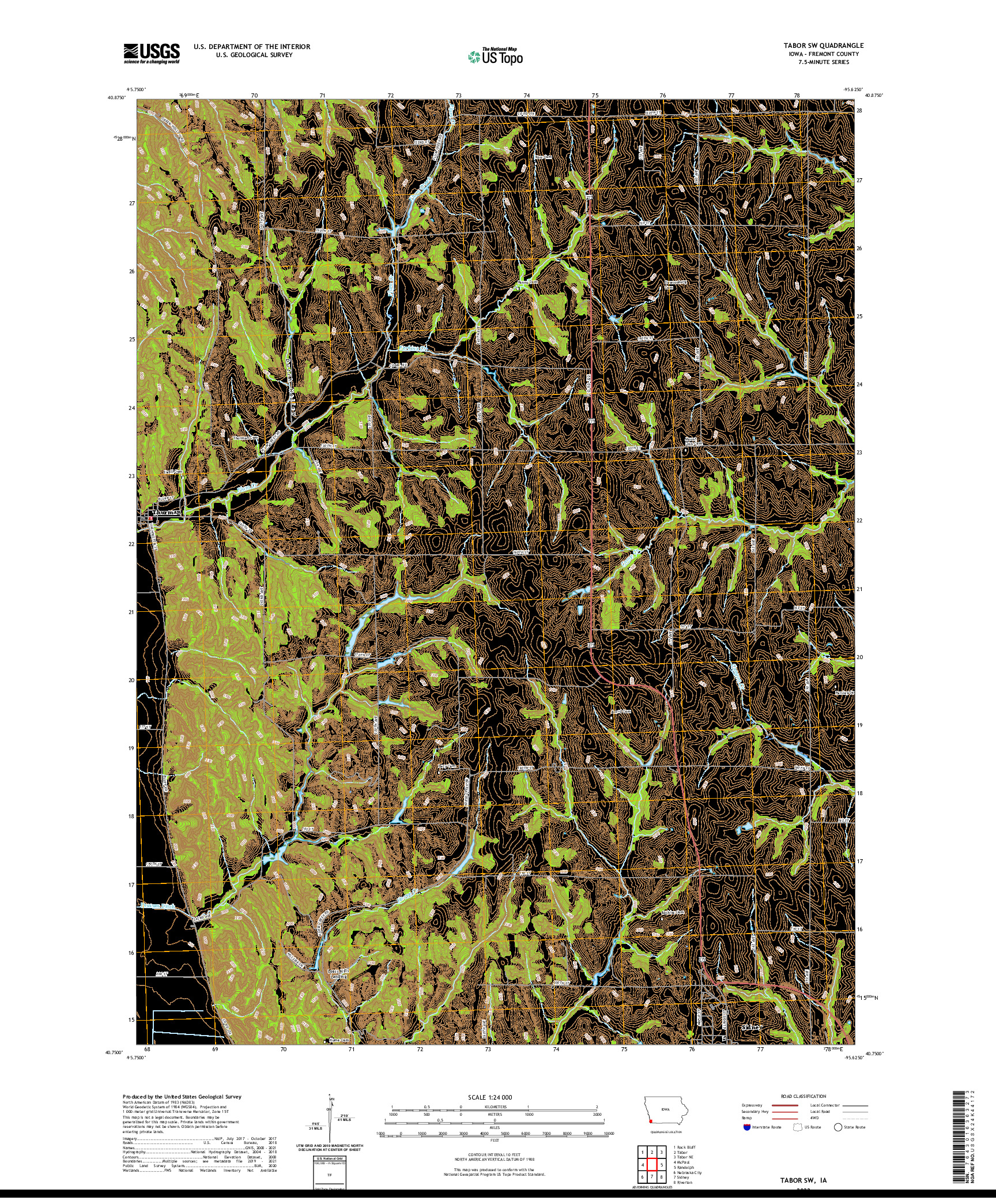 US TOPO 7.5-MINUTE MAP FOR TABOR SW, IA