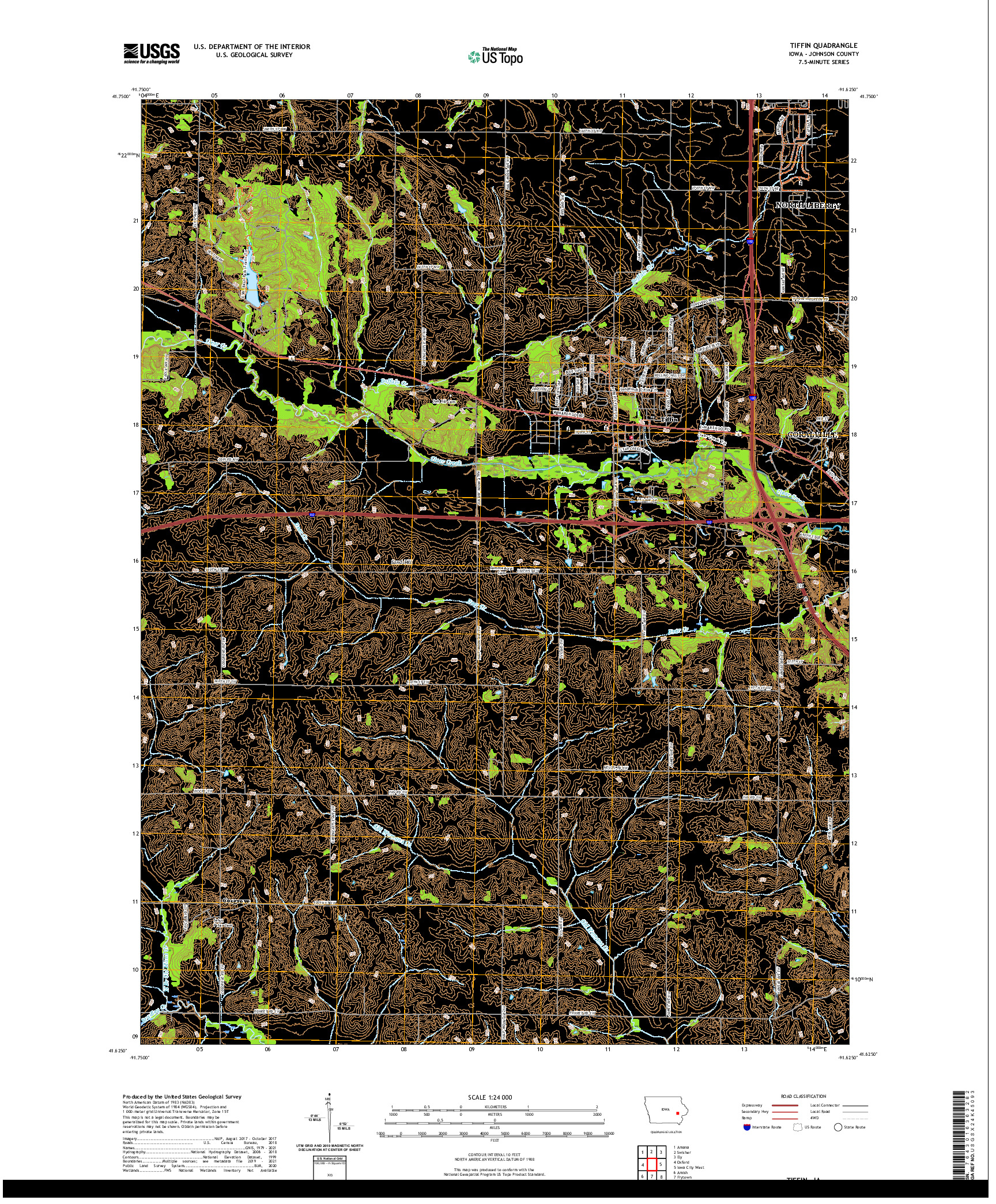 US TOPO 7.5-MINUTE MAP FOR TIFFIN, IA