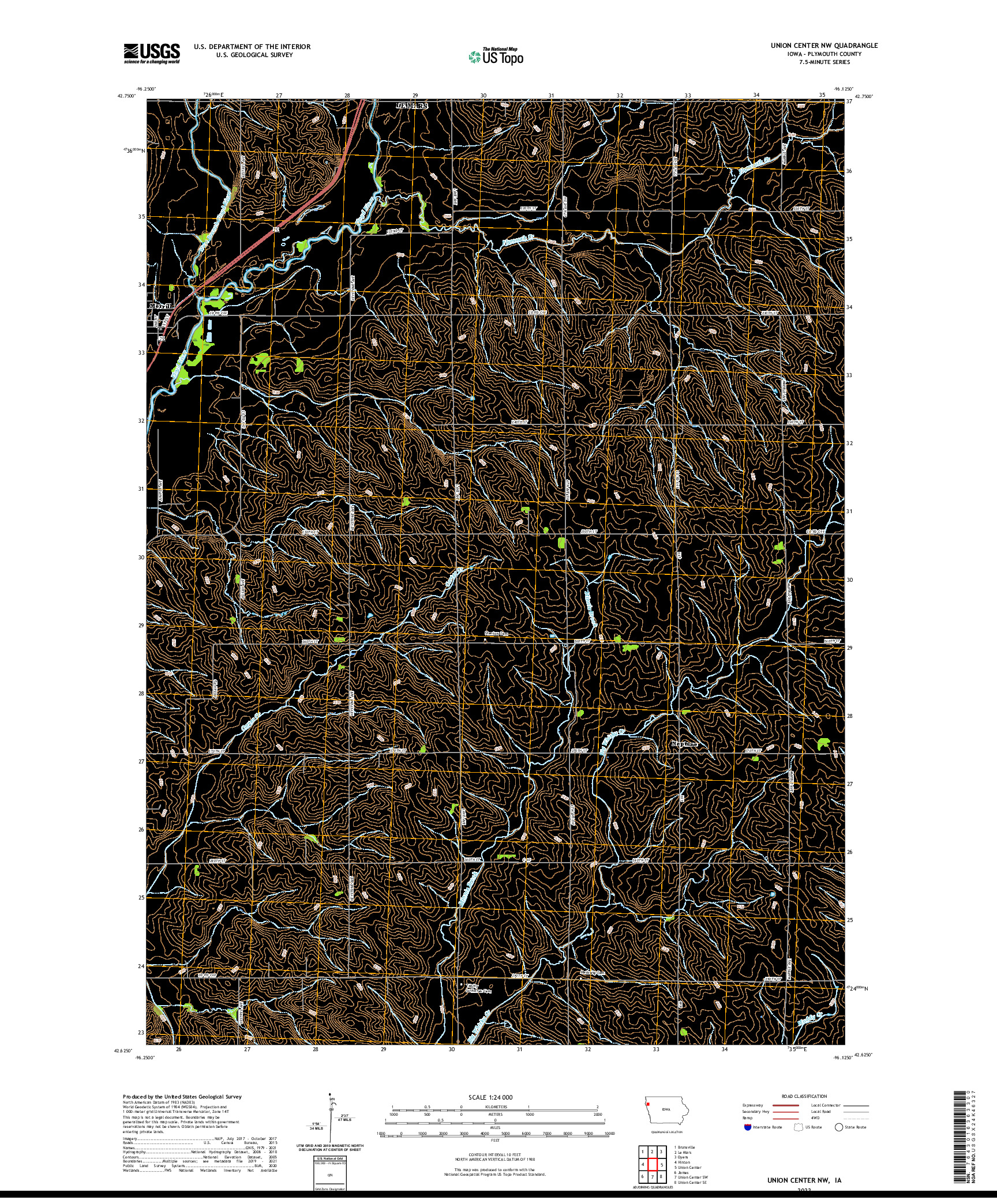 US TOPO 7.5-MINUTE MAP FOR UNION CENTER NW, IA