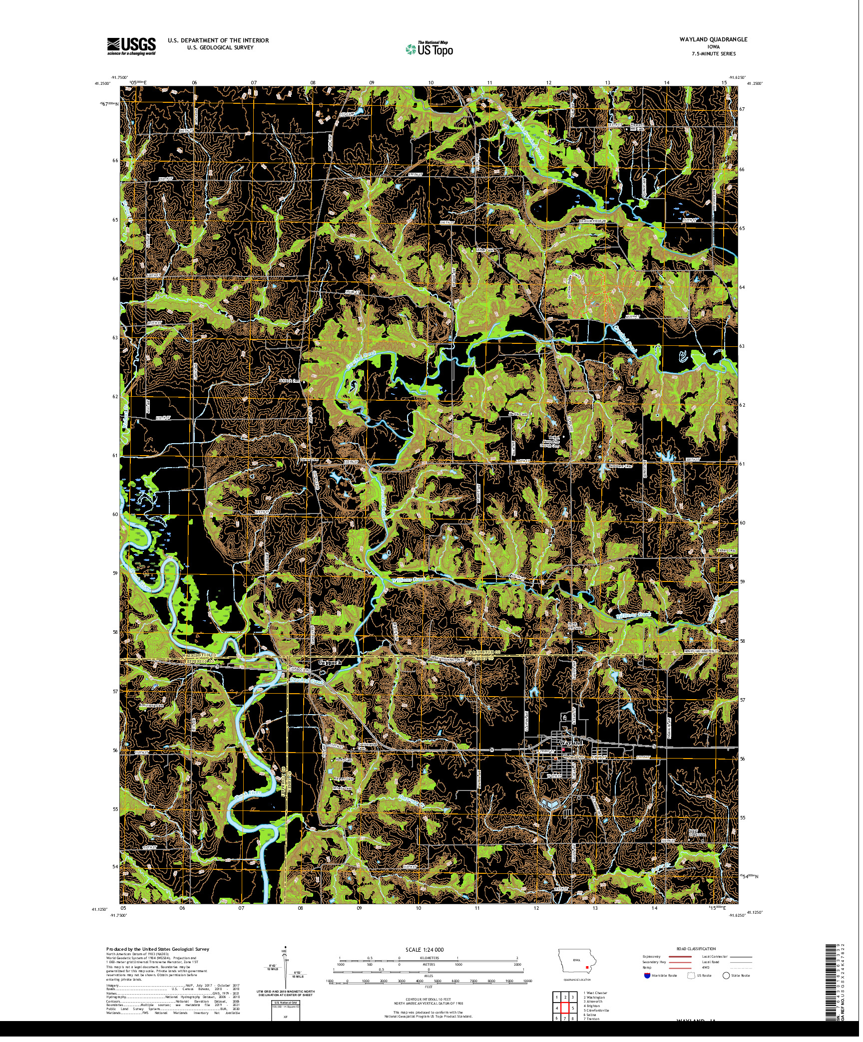 US TOPO 7.5-MINUTE MAP FOR WAYLAND, IA