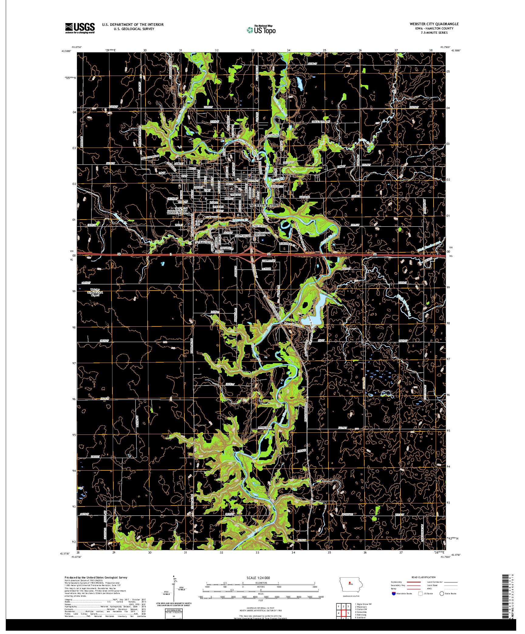 US TOPO 7.5-MINUTE MAP FOR WEBSTER CITY, IA