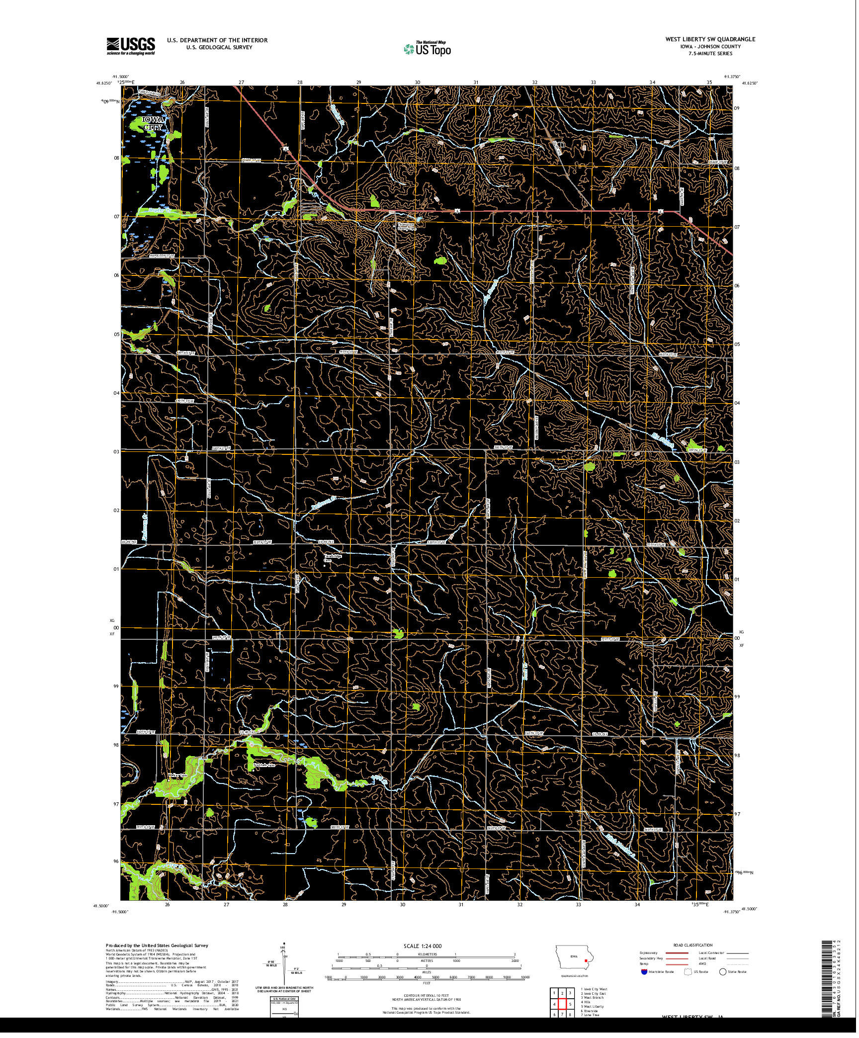 US TOPO 7.5-MINUTE MAP FOR WEST LIBERTY SW, IA