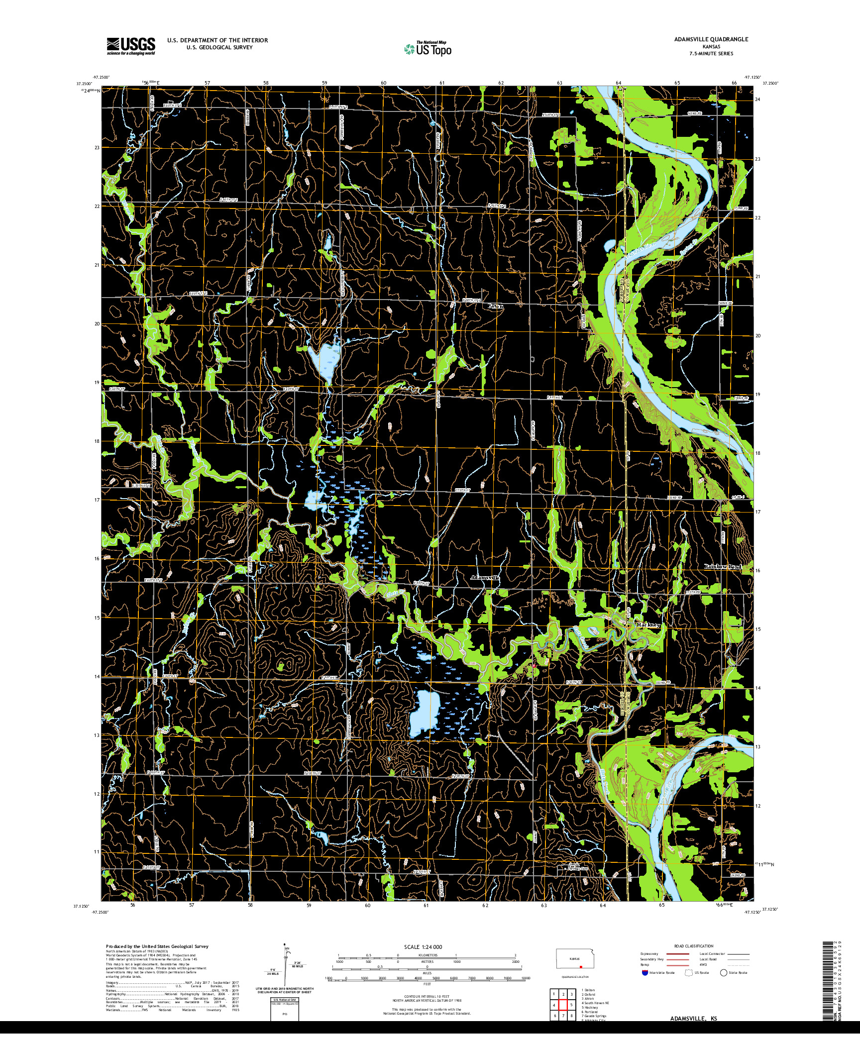 US TOPO 7.5-MINUTE MAP FOR ADAMSVILLE, KS