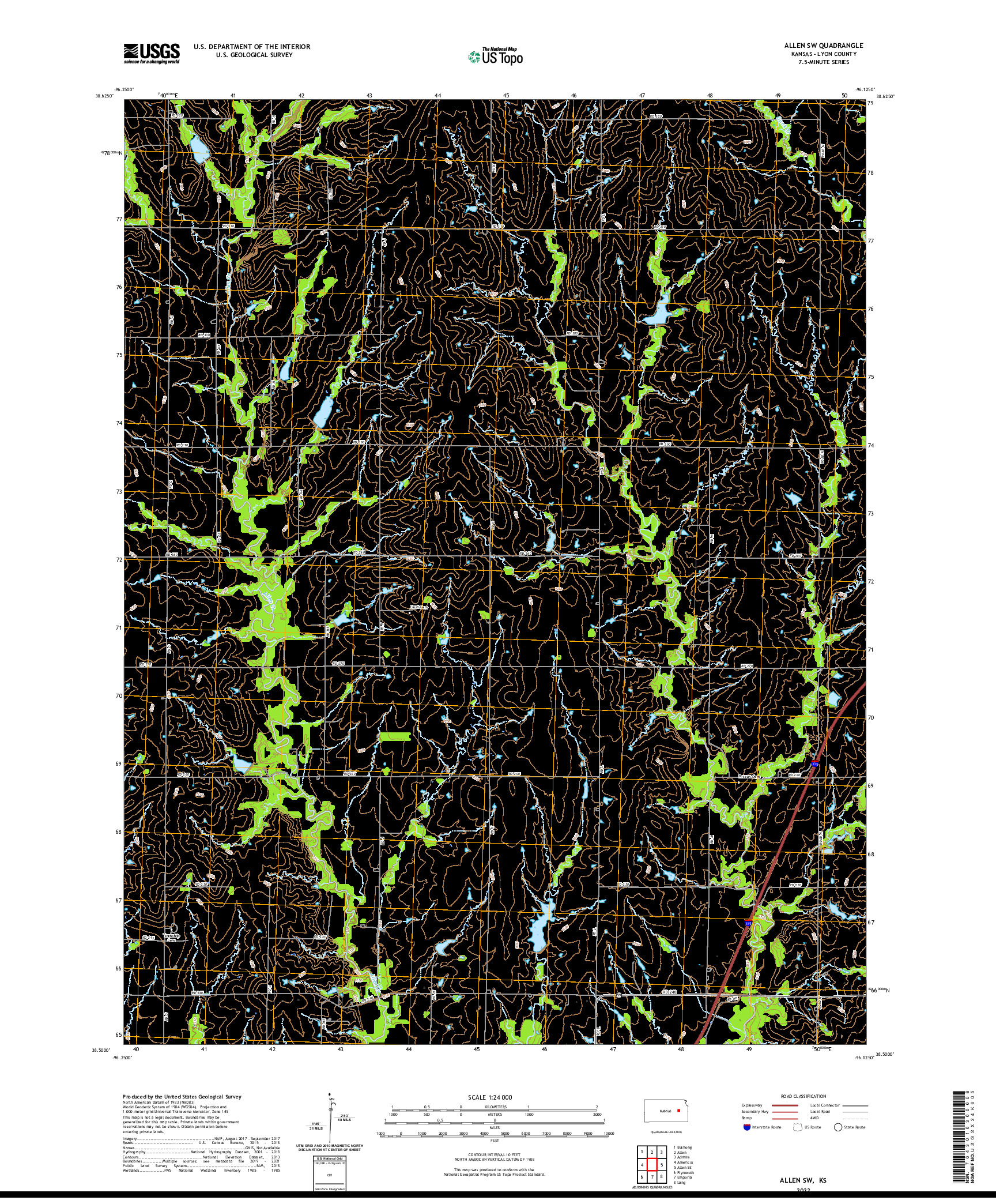 US TOPO 7.5-MINUTE MAP FOR ALLEN SW, KS