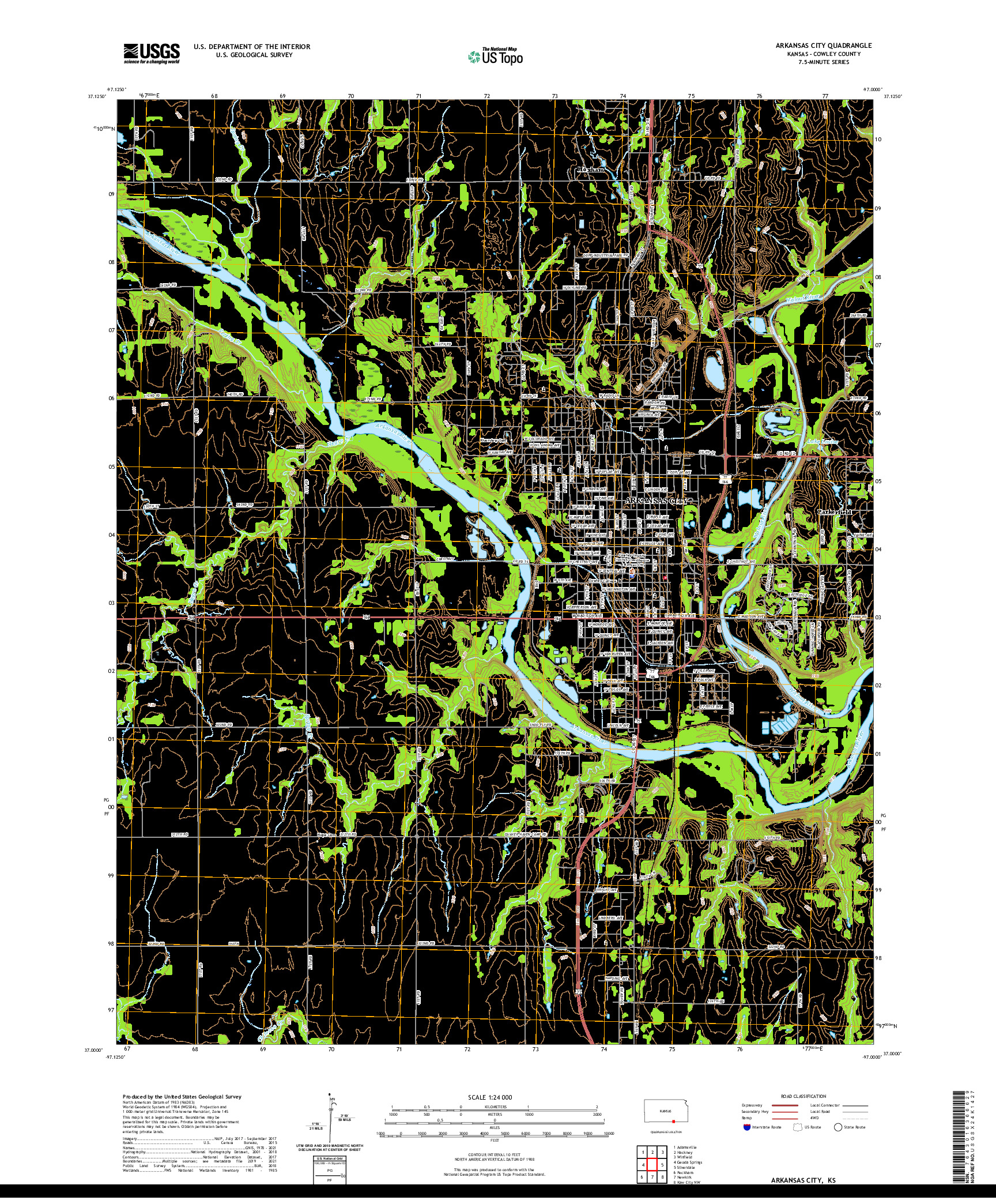 US TOPO 7.5-MINUTE MAP FOR ARKANSAS CITY, KS