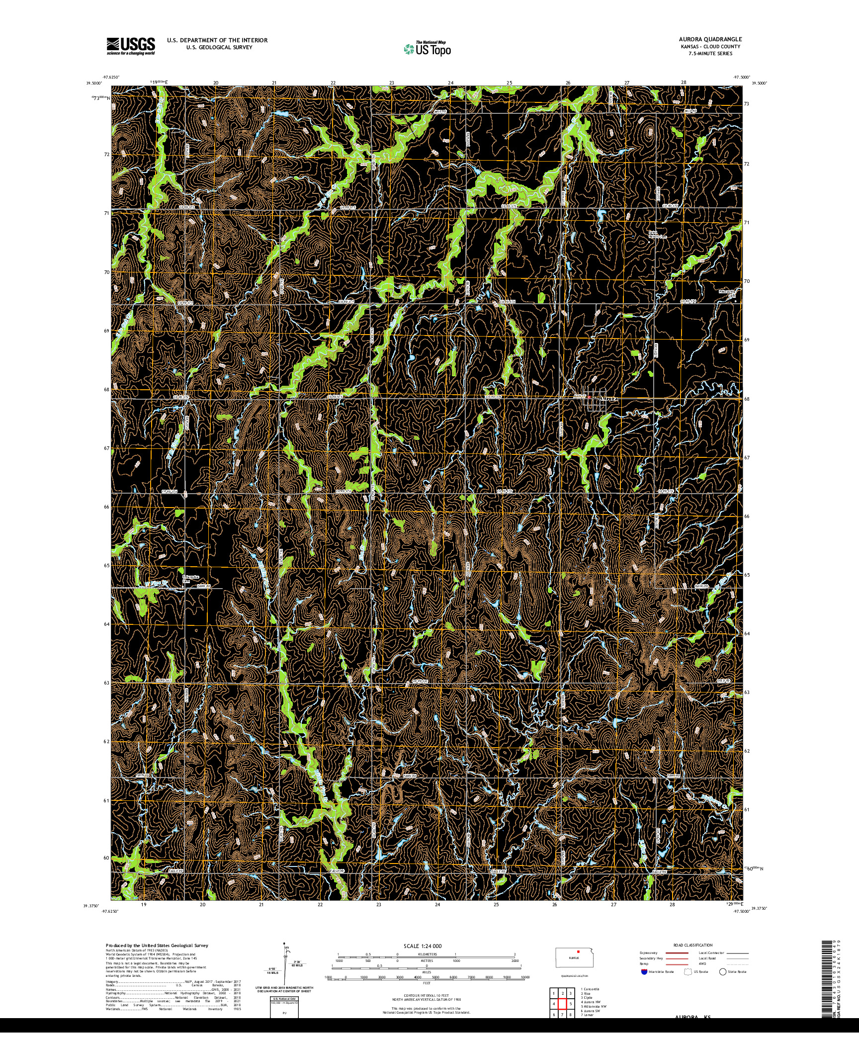 US TOPO 7.5-MINUTE MAP FOR AURORA, KS