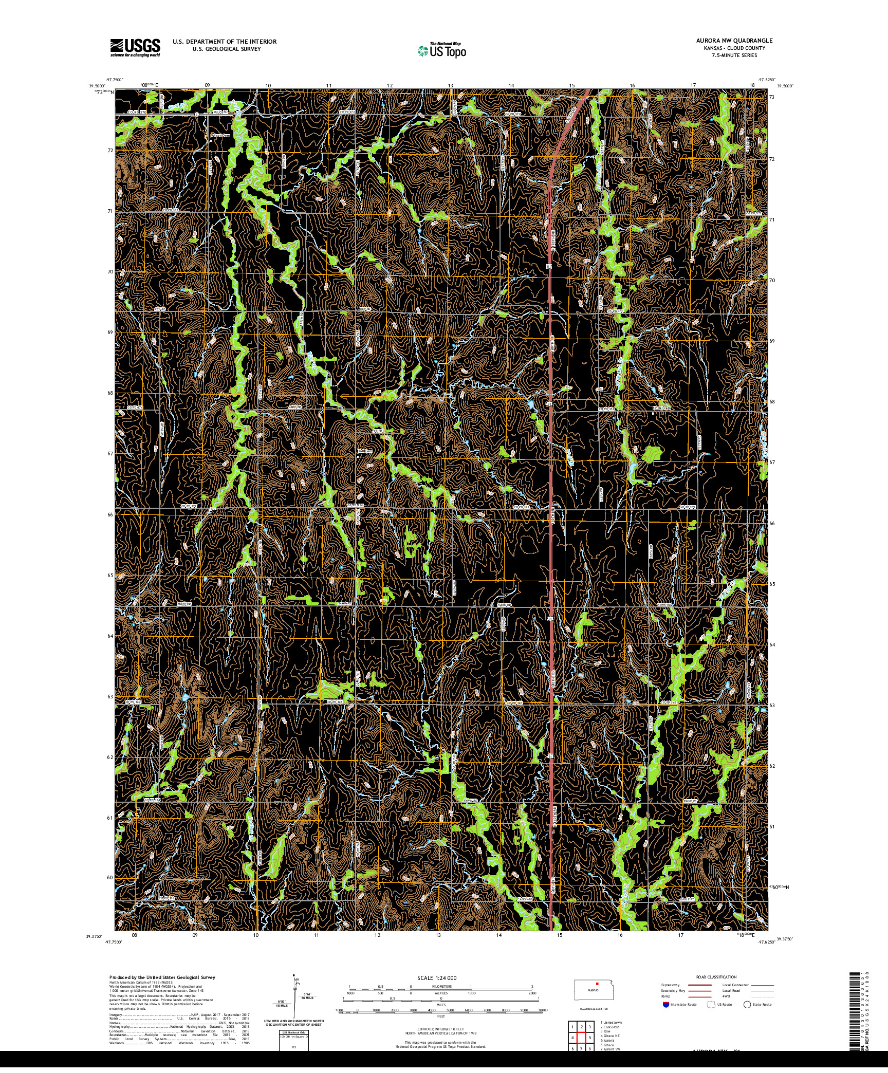 US TOPO 7.5-MINUTE MAP FOR AURORA NW, KS