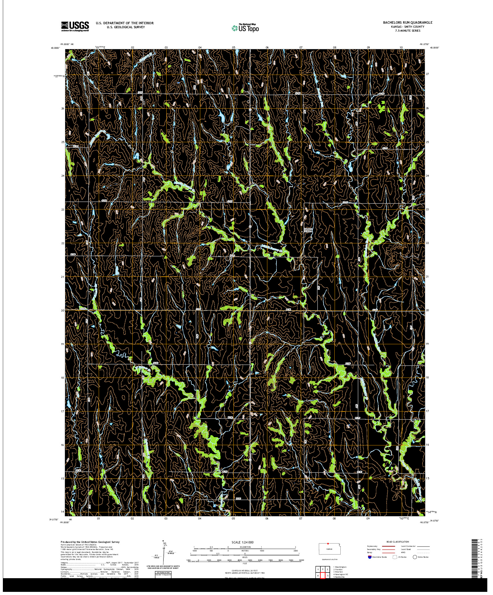 US TOPO 7.5-MINUTE MAP FOR BACHELORS RUN, KS