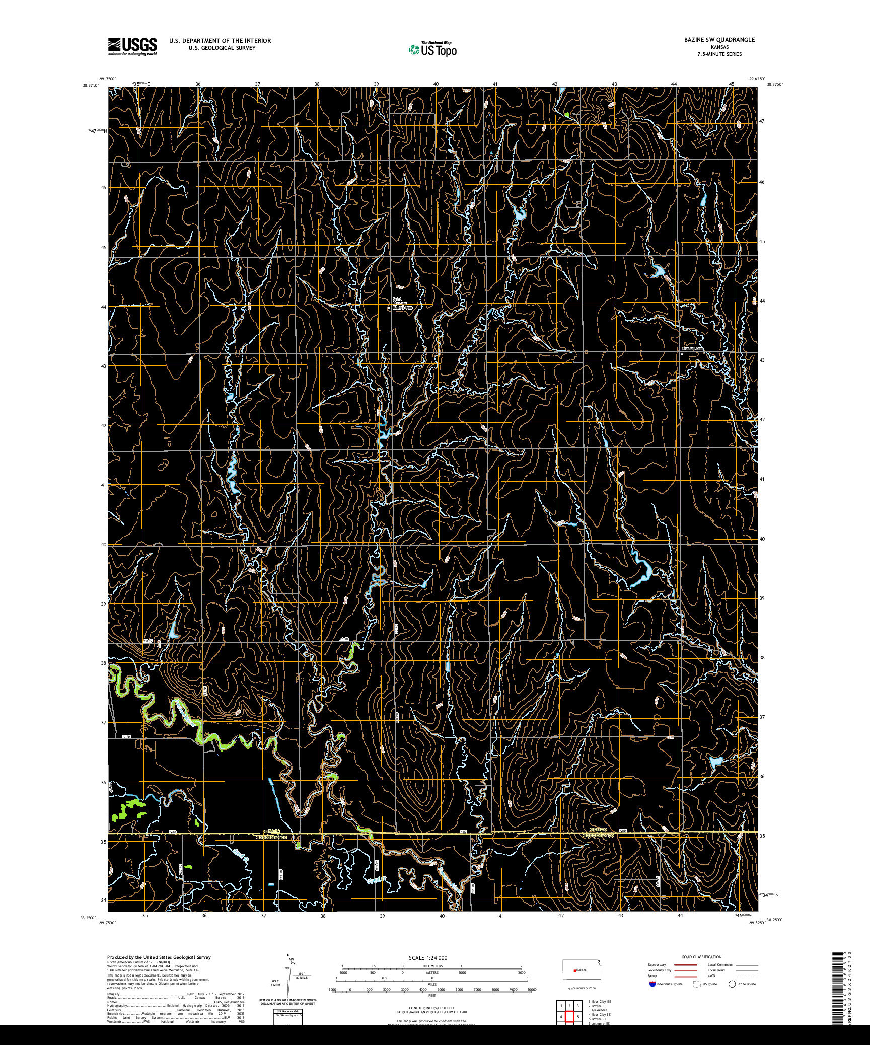 US TOPO 7.5-MINUTE MAP FOR BAZINE SW, KS