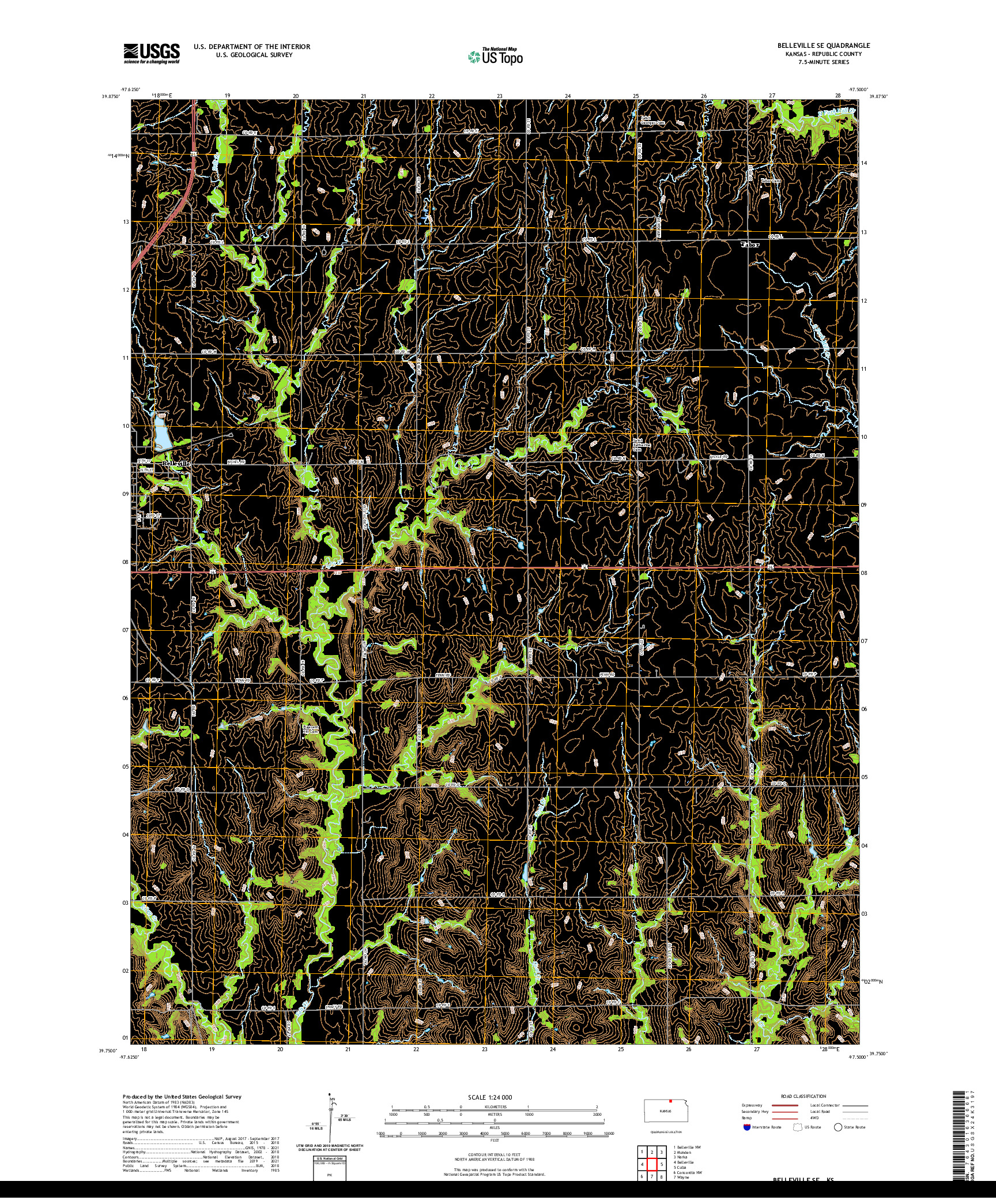 US TOPO 7.5-MINUTE MAP FOR BELLEVILLE SE, KS