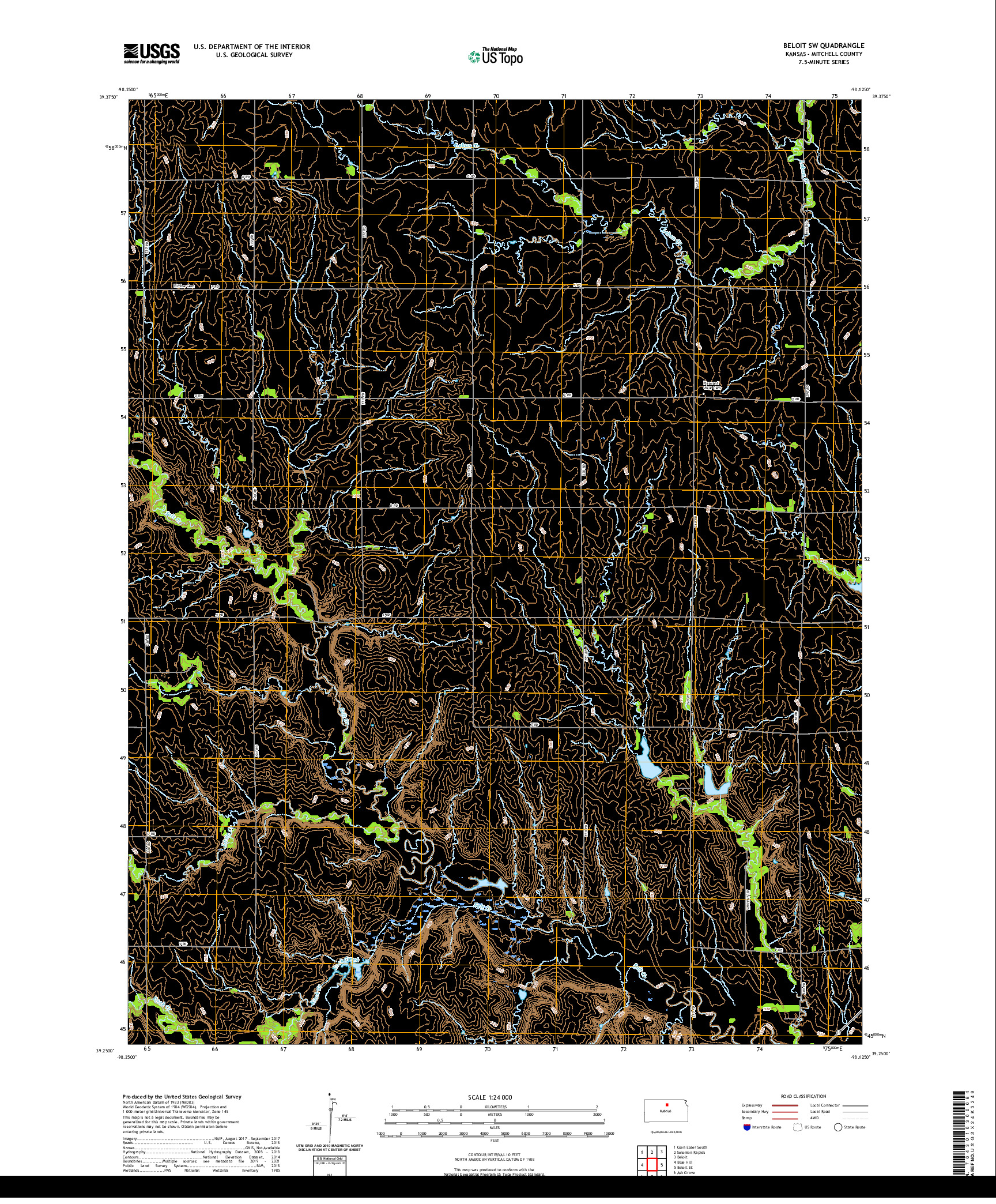 US TOPO 7.5-MINUTE MAP FOR BELOIT SW, KS