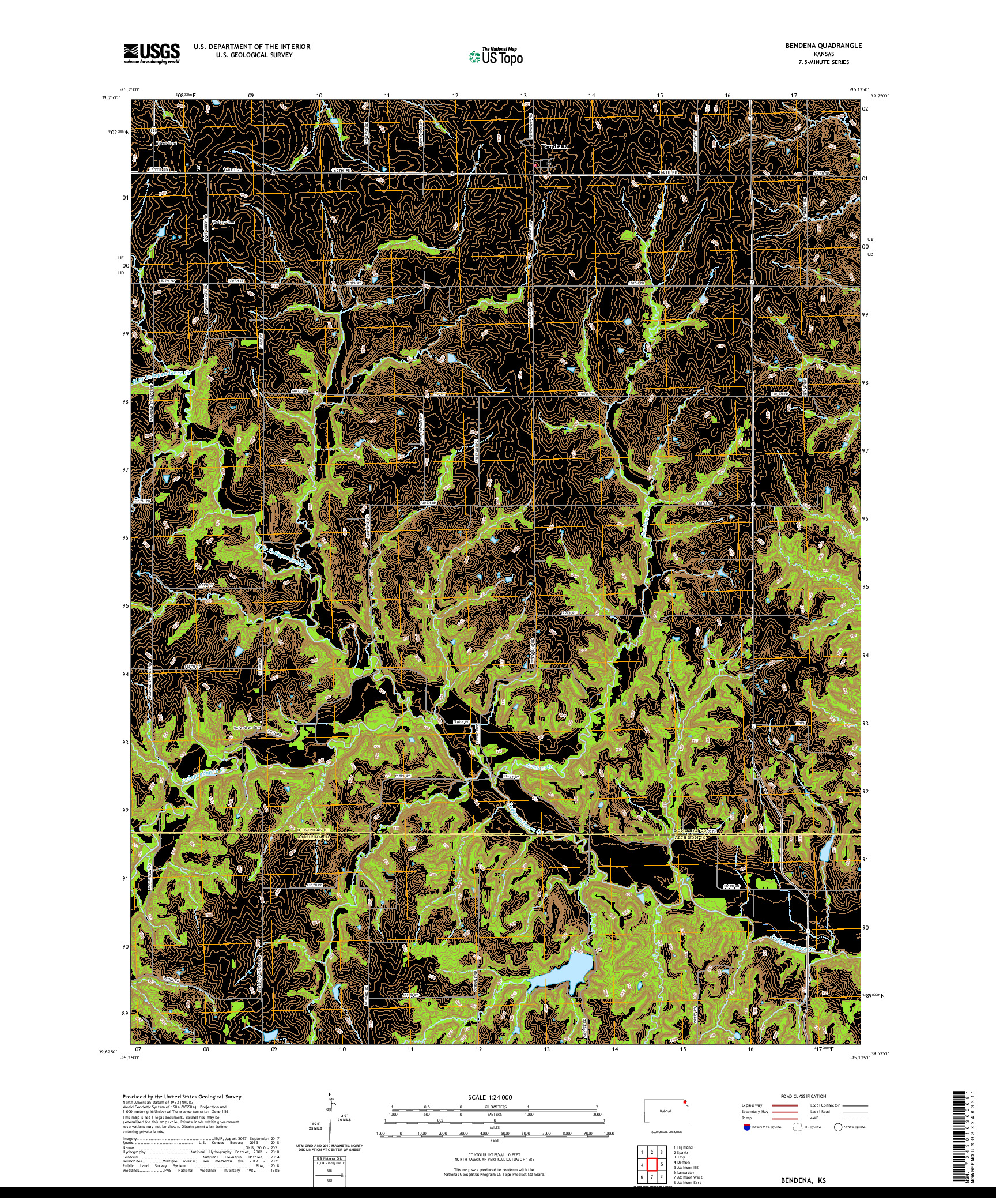 US TOPO 7.5-MINUTE MAP FOR BENDENA, KS