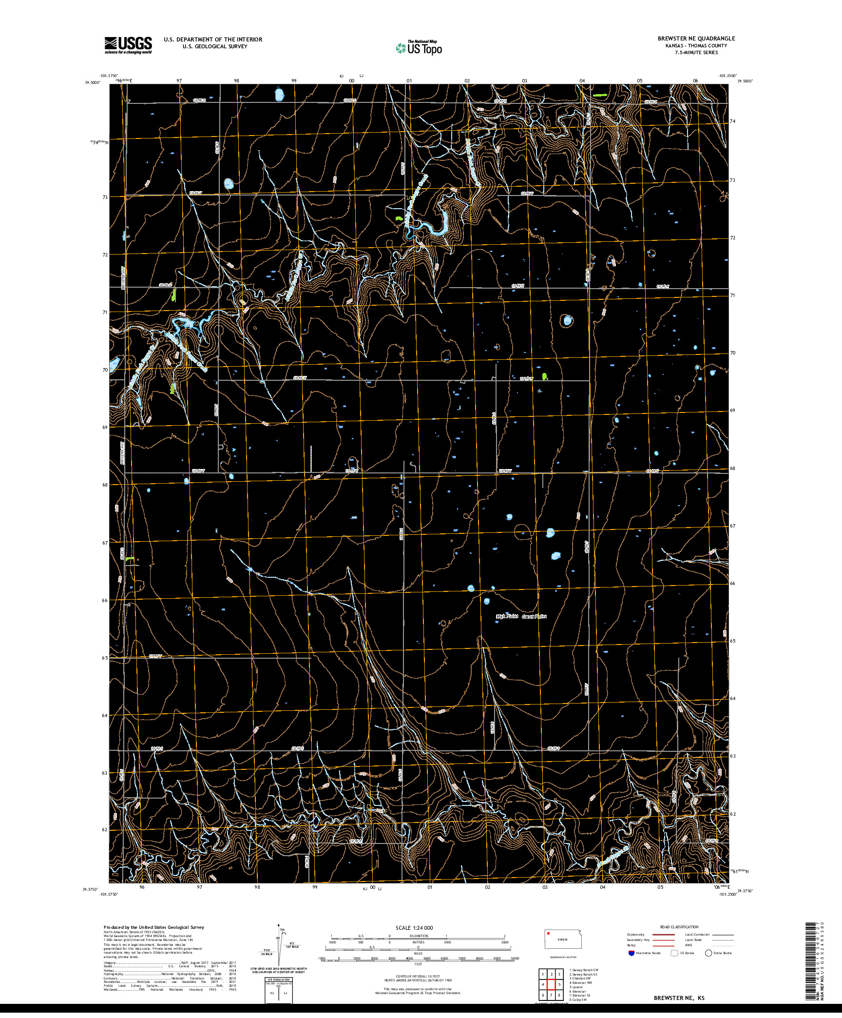 US TOPO 7.5-MINUTE MAP FOR BREWSTER NE, KS