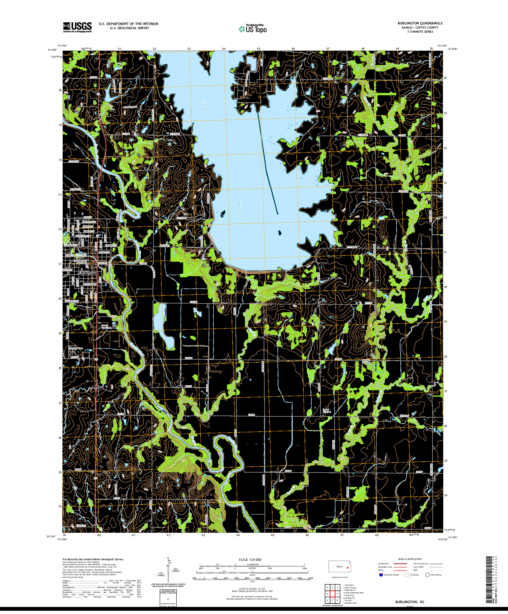 US TOPO 7.5-MINUTE MAP FOR BURLINGTON, KS