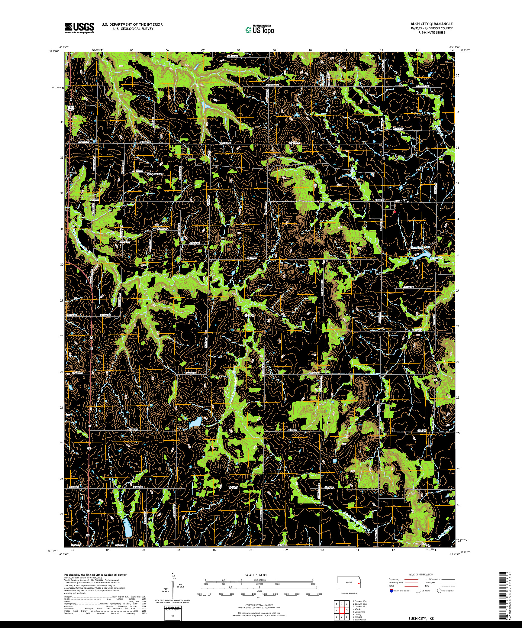 US TOPO 7.5-MINUTE MAP FOR BUSH CITY, KS