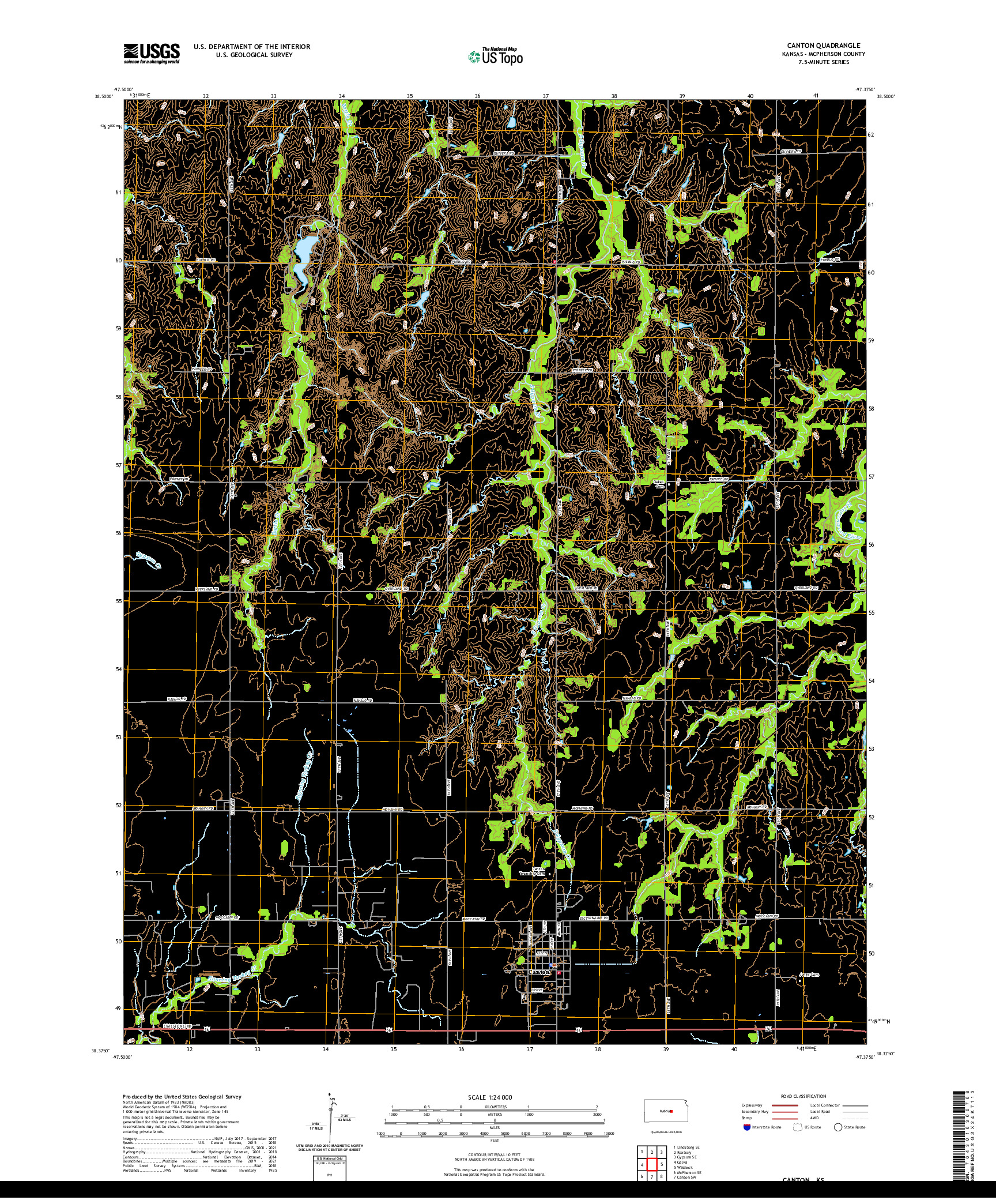 US TOPO 7.5-MINUTE MAP FOR CANTON, KS