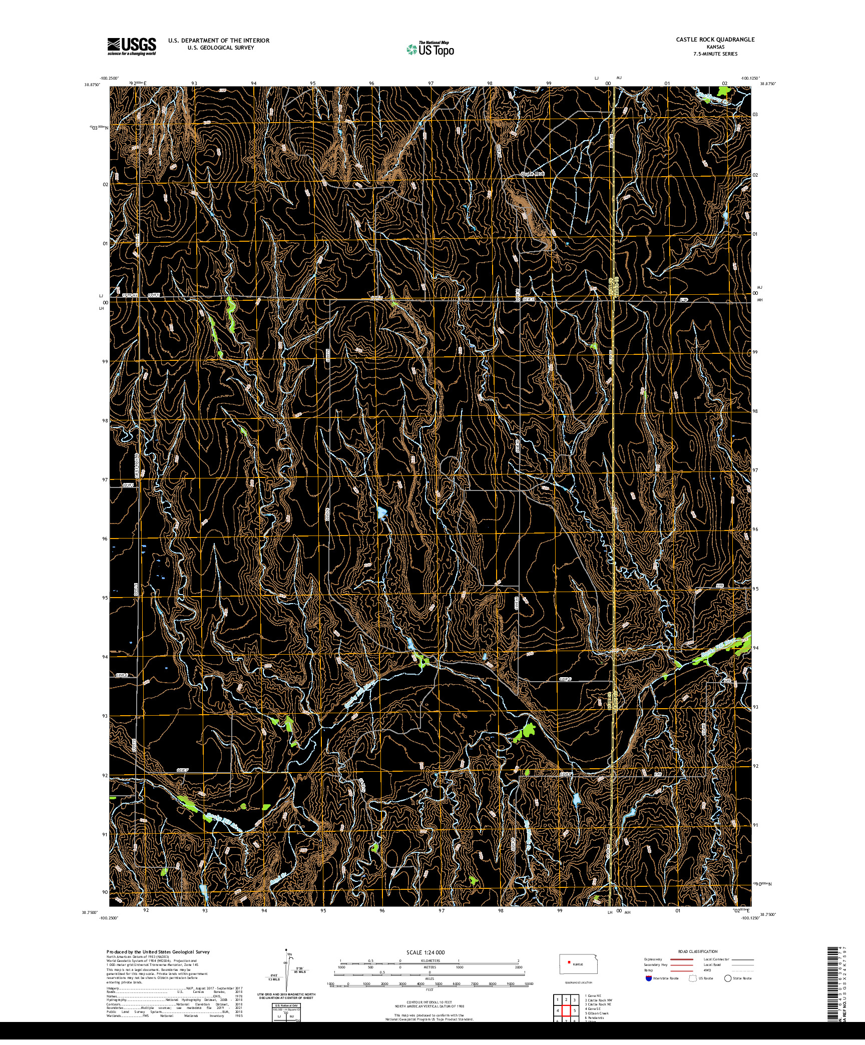 US TOPO 7.5-MINUTE MAP FOR CASTLE ROCK, KS