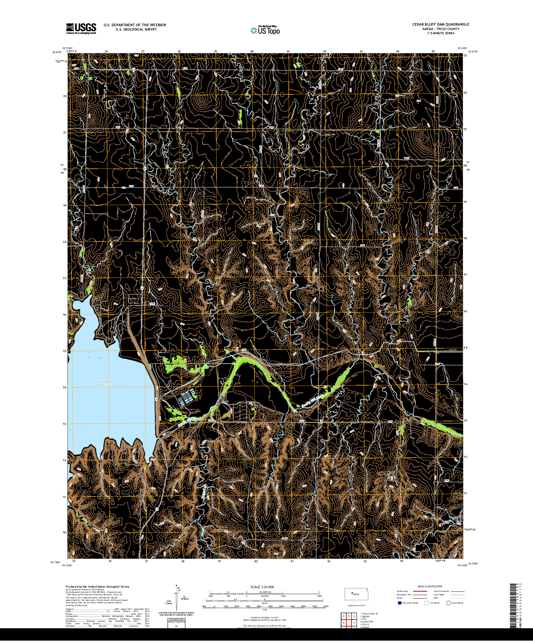 US TOPO 7.5-MINUTE MAP FOR CEDAR BLUFF DAM, KS