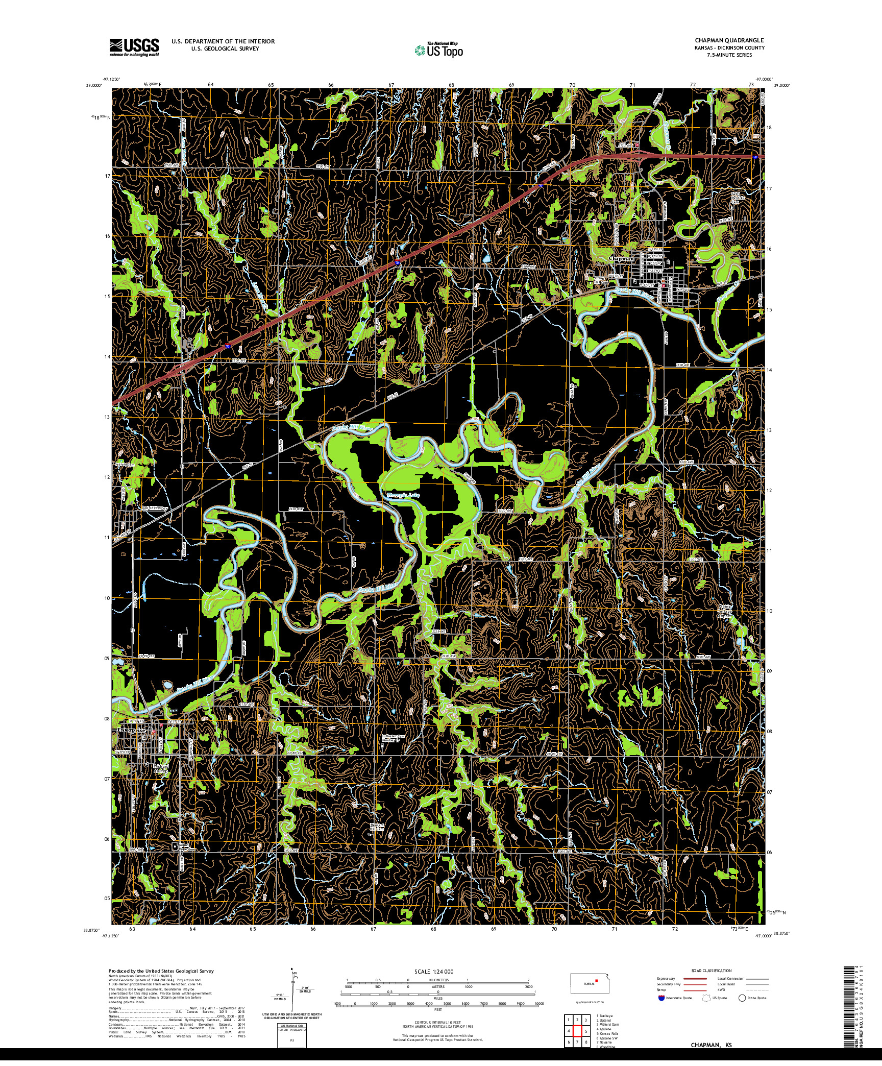 US TOPO 7.5-MINUTE MAP FOR CHAPMAN, KS