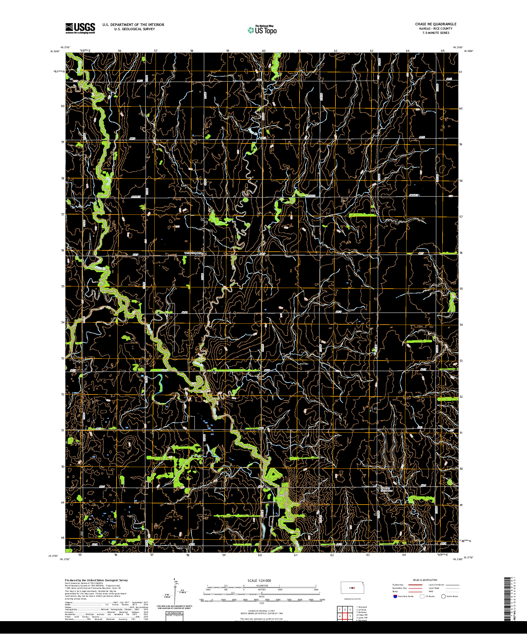 US TOPO 7.5-MINUTE MAP FOR CHASE NE, KS