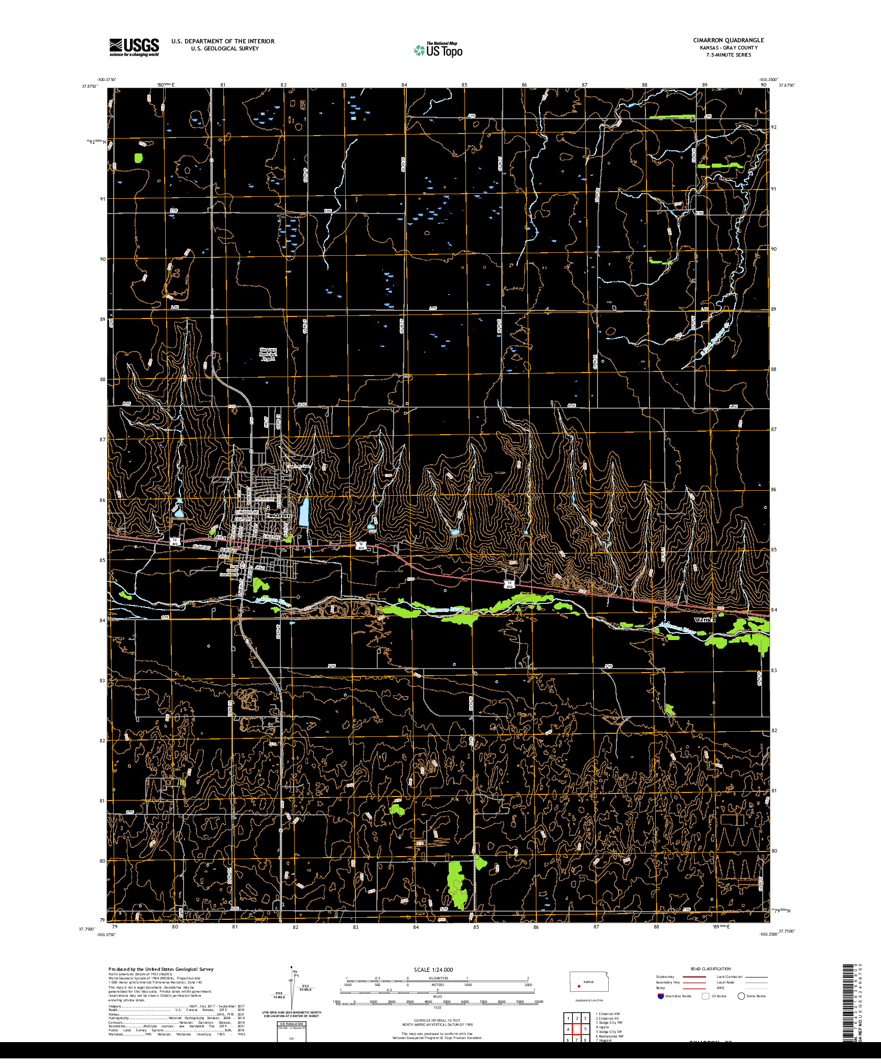US TOPO 7.5-MINUTE MAP FOR CIMARRON, KS