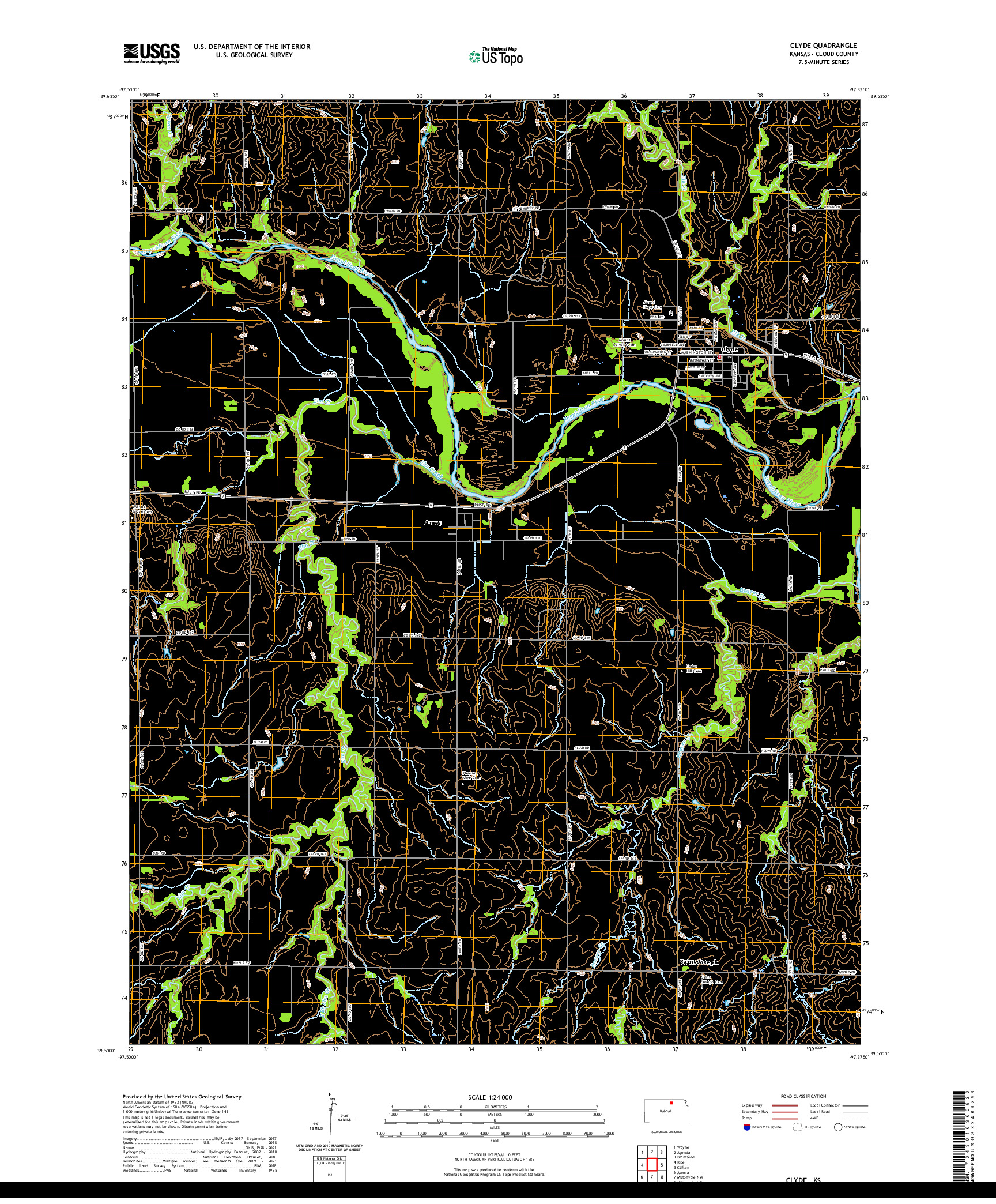 US TOPO 7.5-MINUTE MAP FOR CLYDE, KS