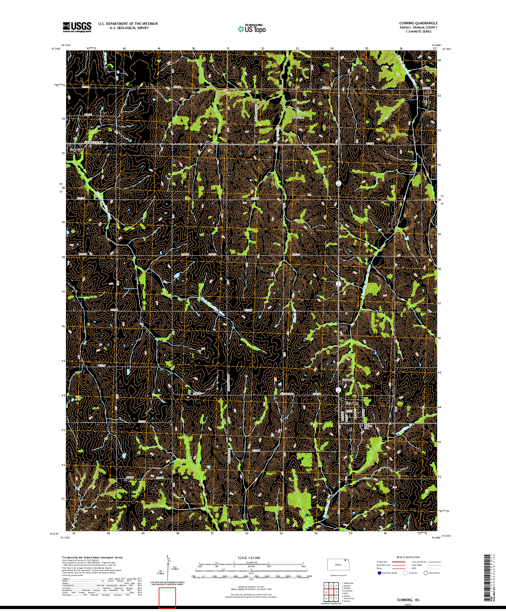 US TOPO 7.5-MINUTE MAP FOR CORNING, KS