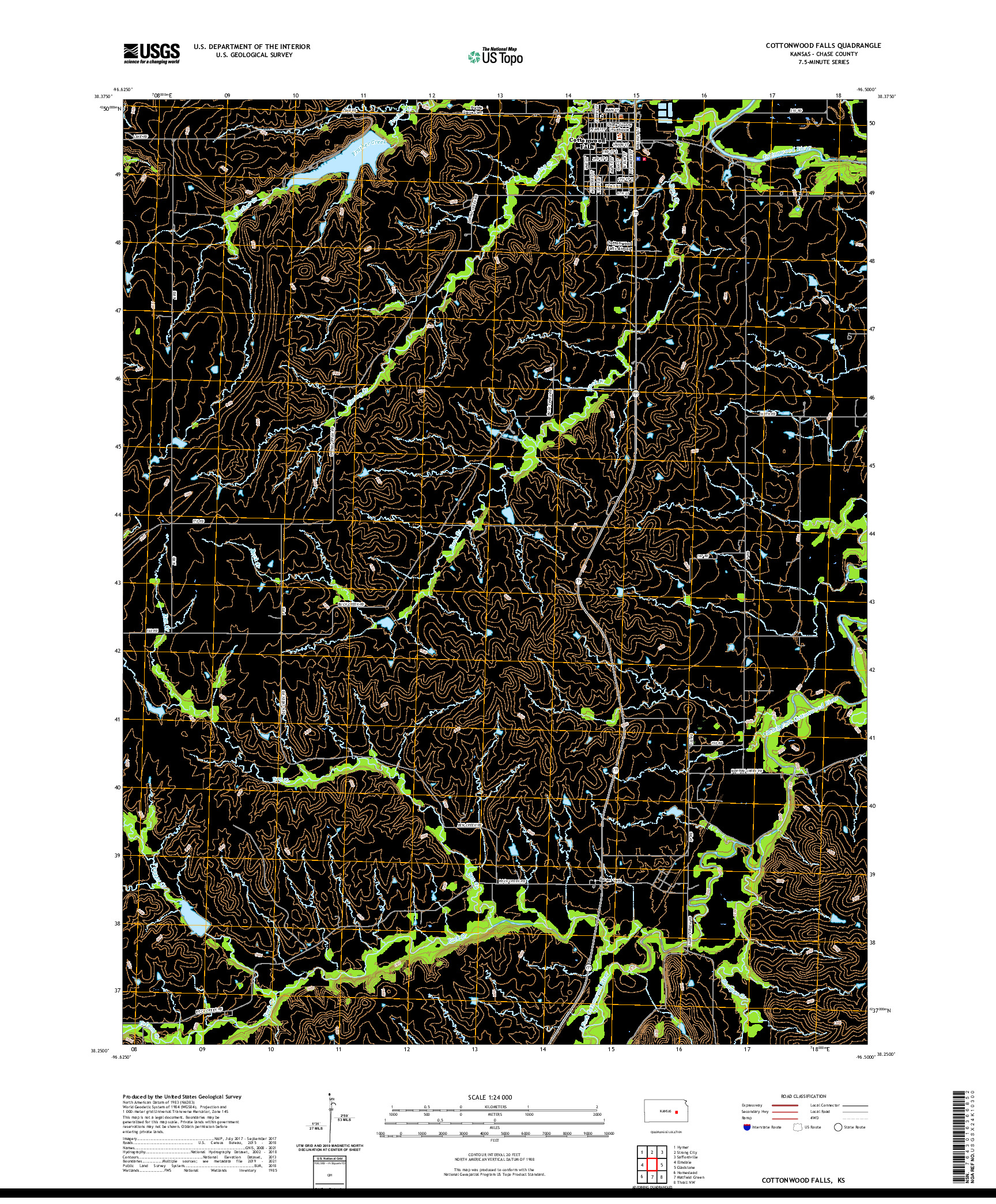 US TOPO 7.5-MINUTE MAP FOR COTTONWOOD FALLS, KS