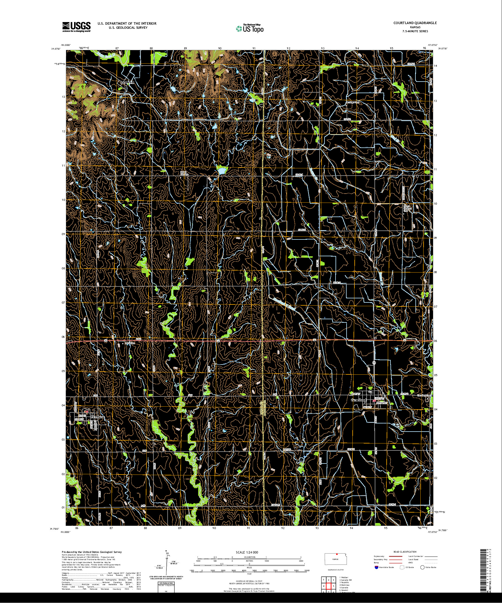 US TOPO 7.5-MINUTE MAP FOR COURTLAND, KS