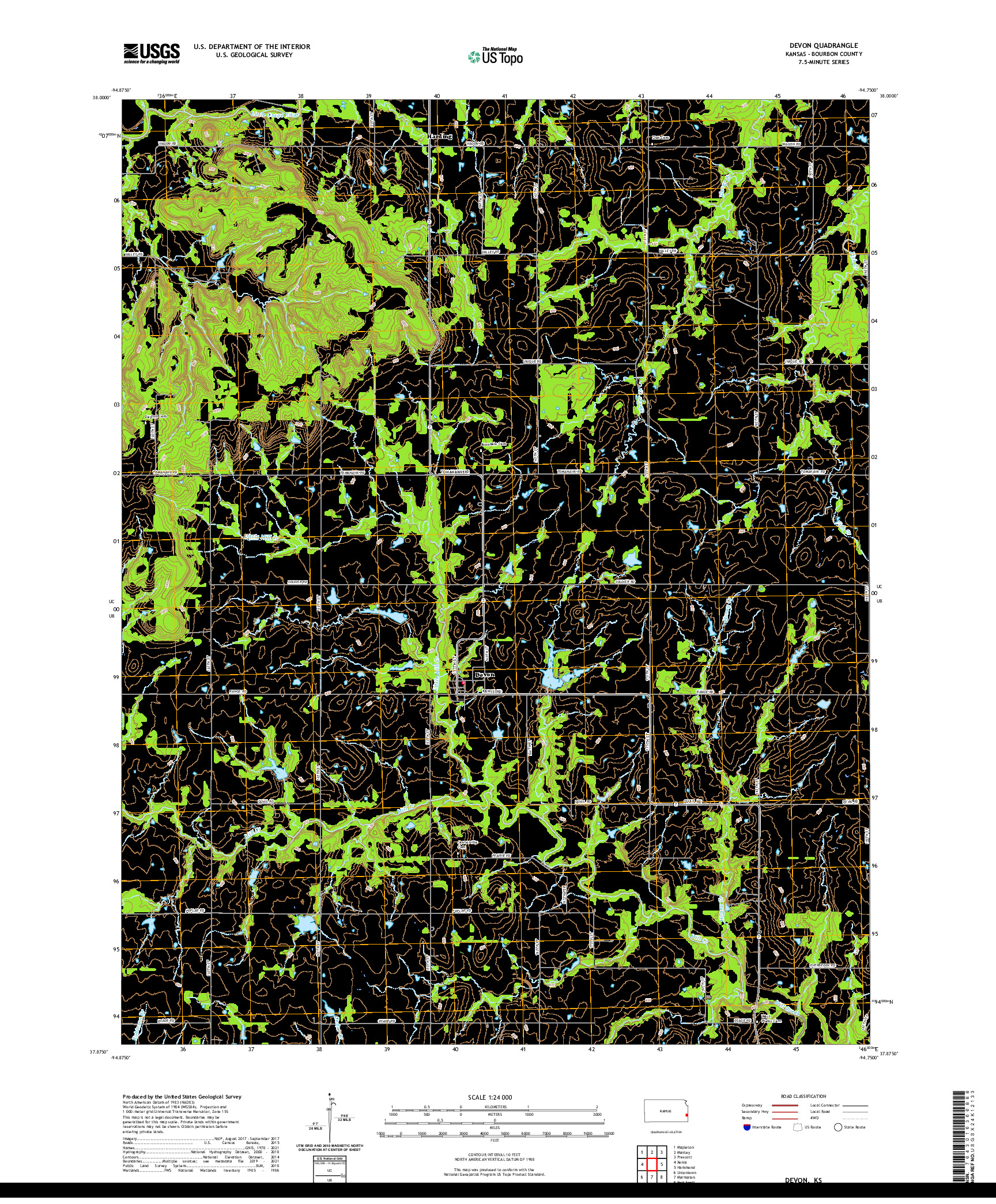 US TOPO 7.5-MINUTE MAP FOR DEVON, KS