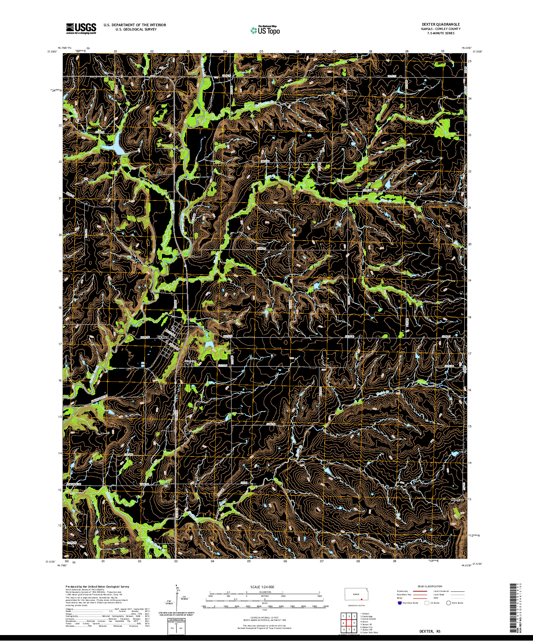 US TOPO 7.5-MINUTE MAP FOR DEXTER, KS