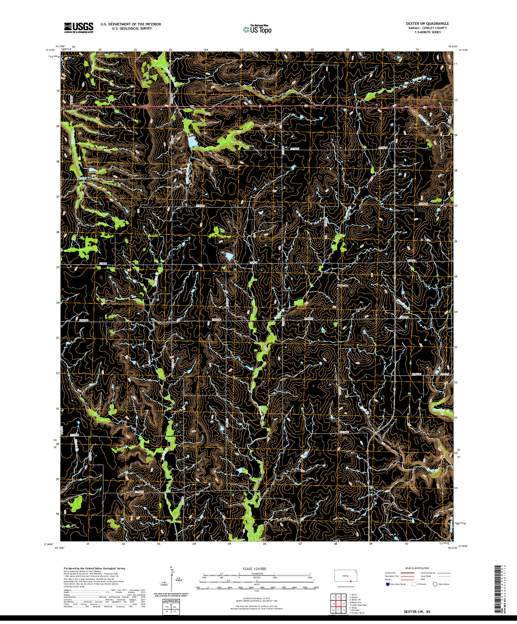 US TOPO 7.5-MINUTE MAP FOR DEXTER SW, KS