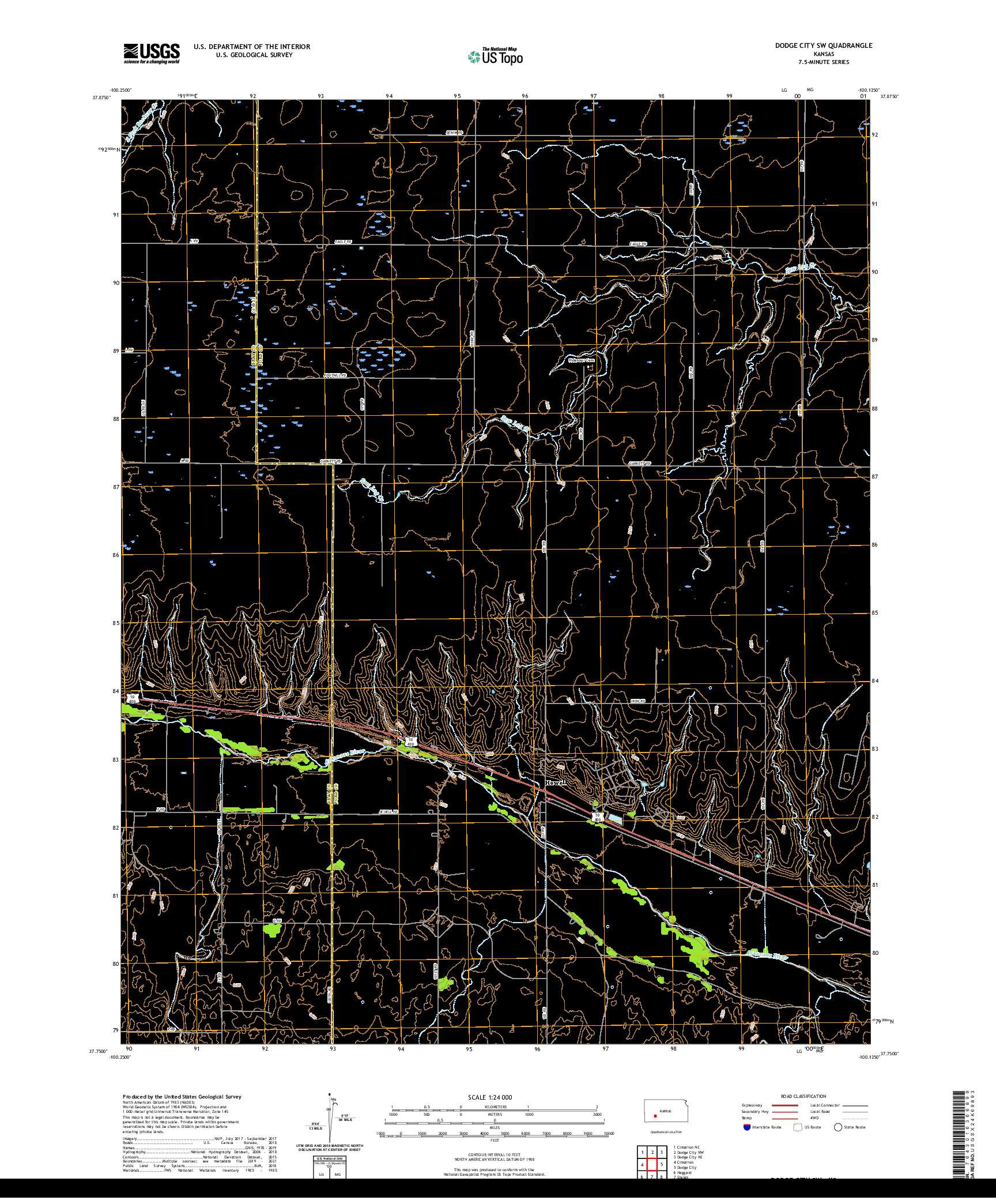 US TOPO 7.5-MINUTE MAP FOR DODGE CITY SW, KS