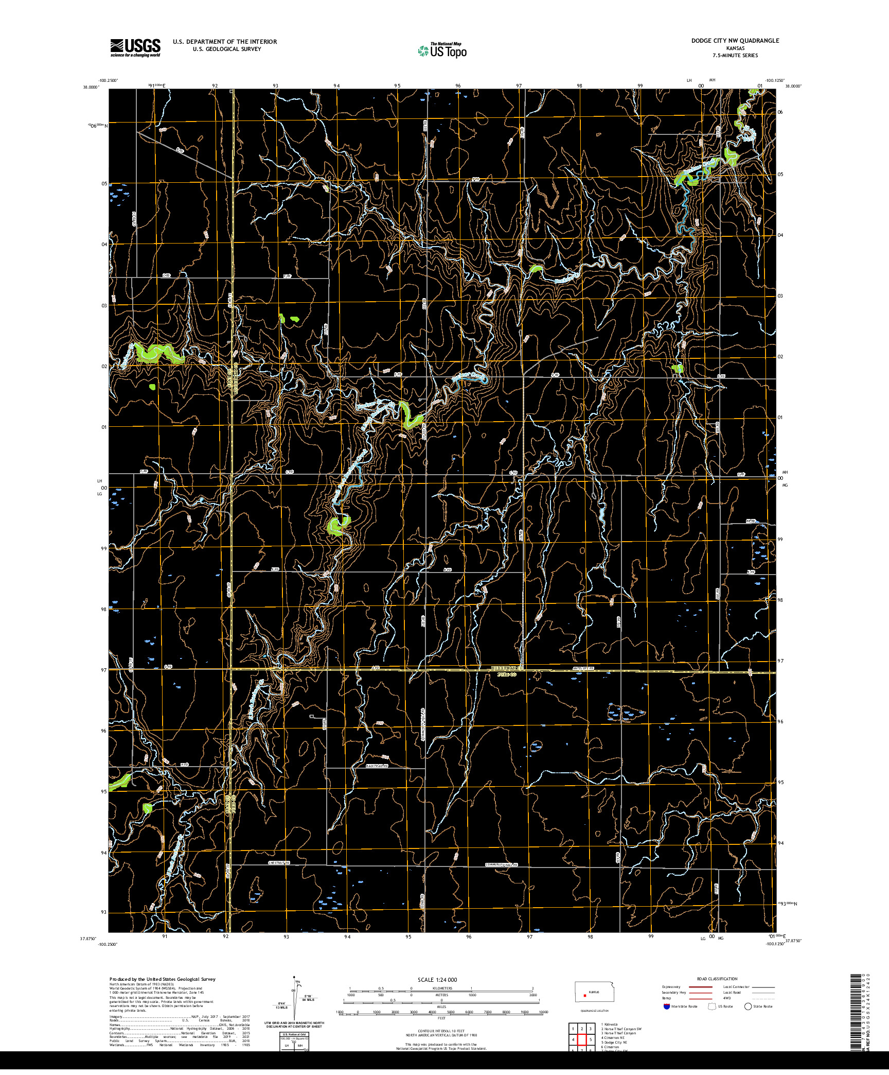 US TOPO 7.5-MINUTE MAP FOR DODGE CITY NW, KS