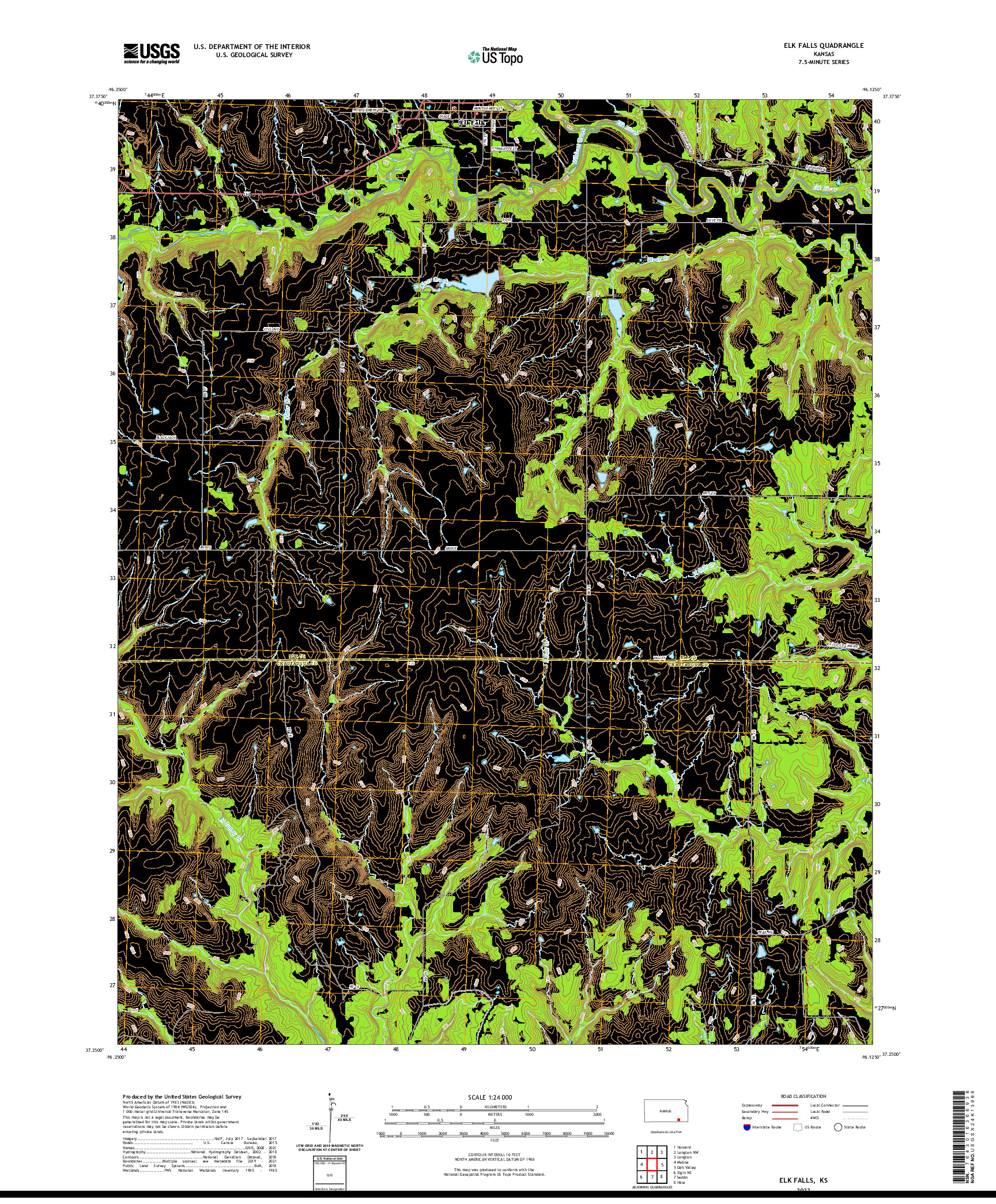 US TOPO 7.5-MINUTE MAP FOR ELK FALLS, KS