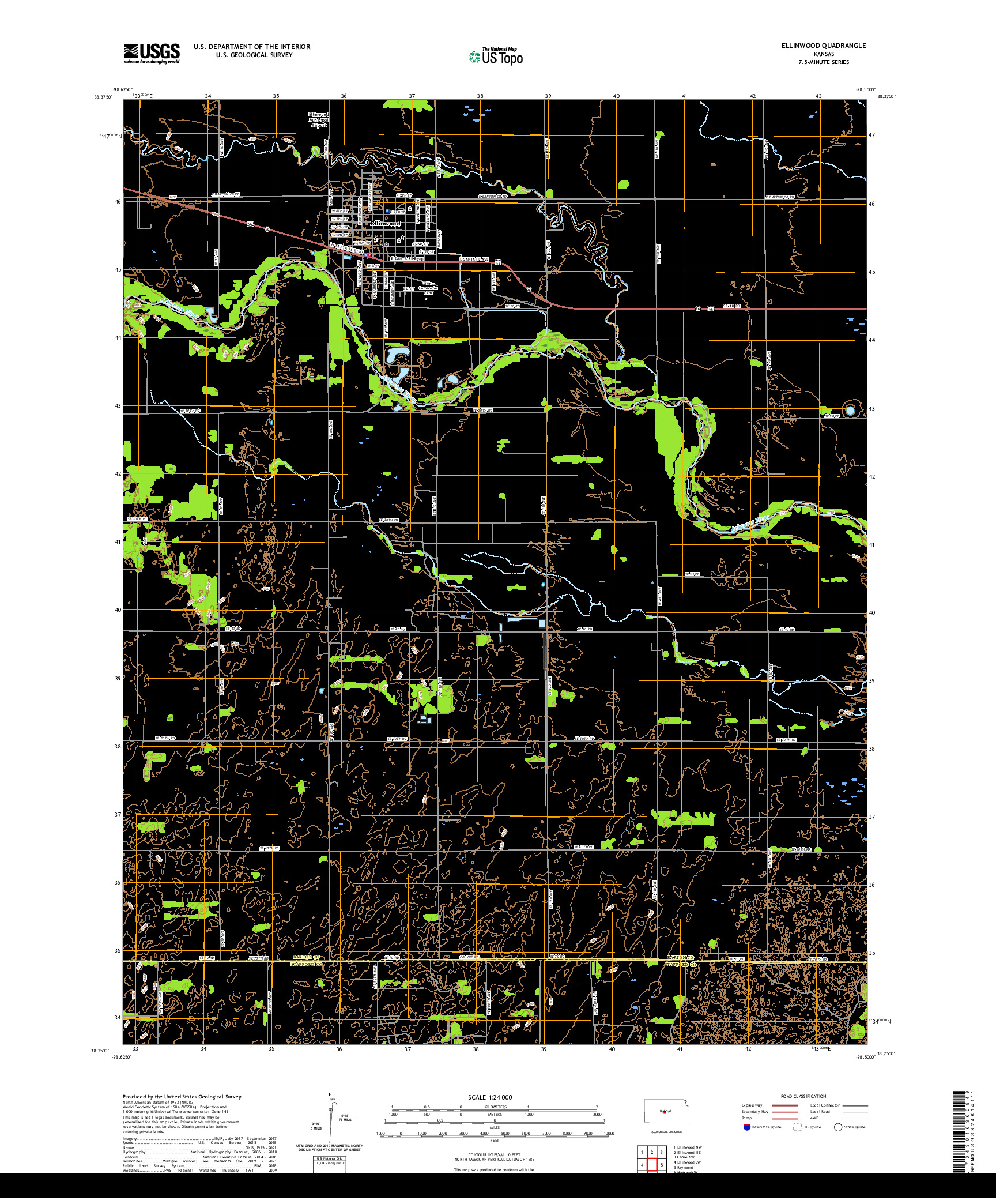 US TOPO 7.5-MINUTE MAP FOR ELLINWOOD, KS