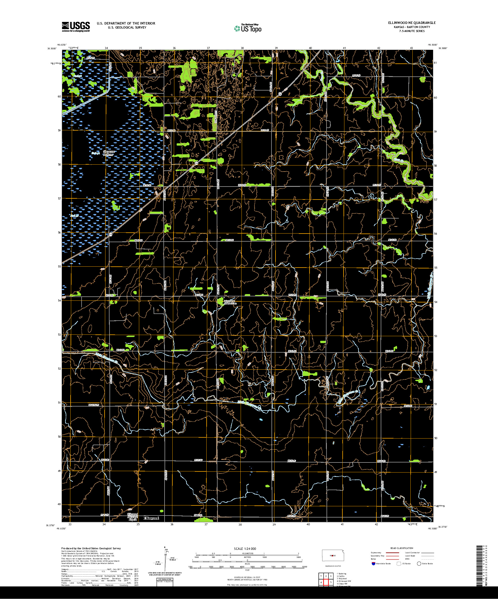 US TOPO 7.5-MINUTE MAP FOR ELLINWOOD NE, KS