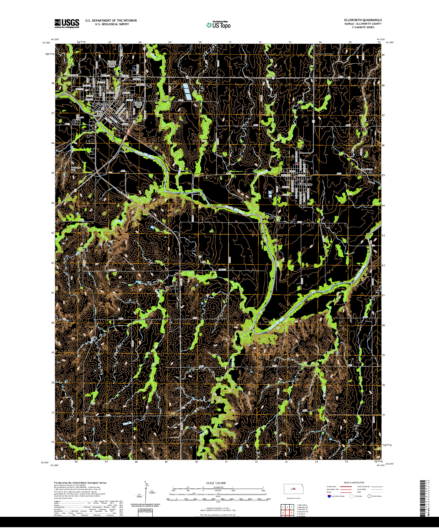 US TOPO 7.5-MINUTE MAP FOR ELLSWORTH, KS