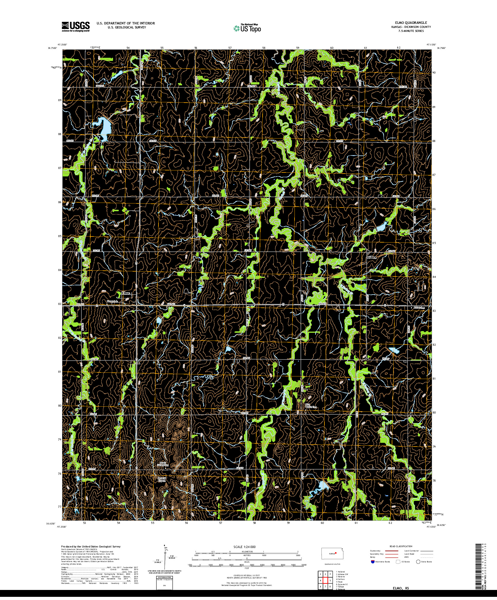 US TOPO 7.5-MINUTE MAP FOR ELMO, KS