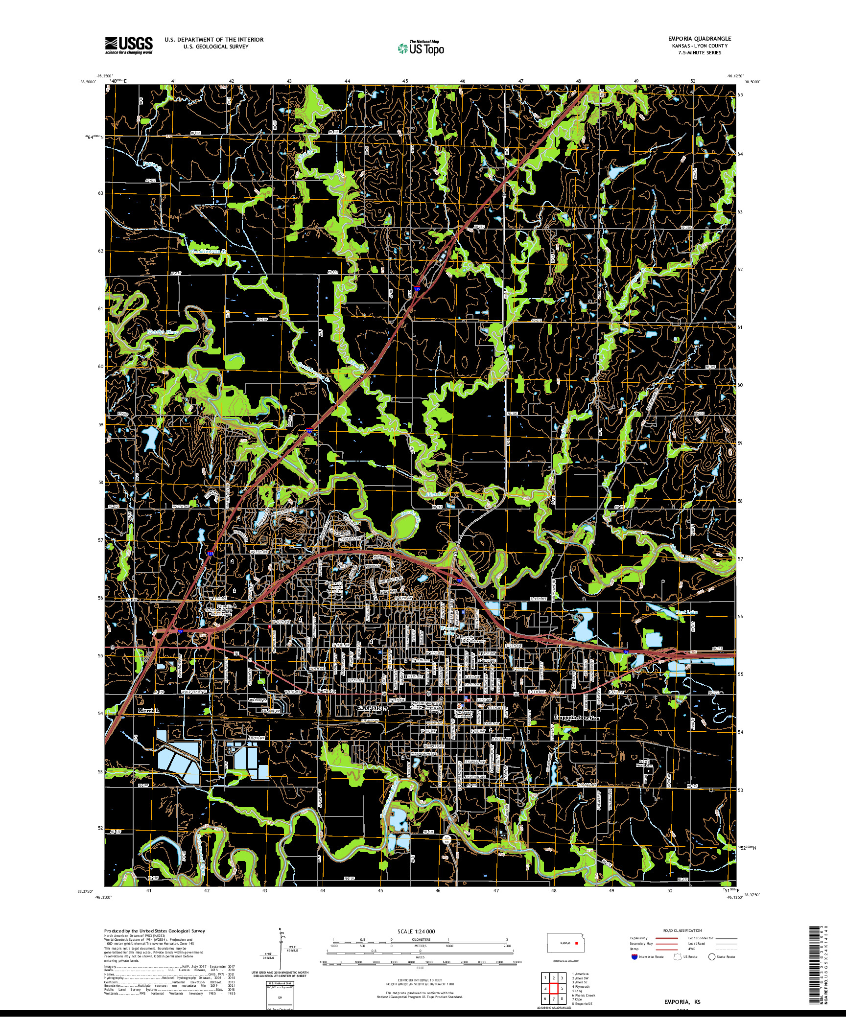 US TOPO 7.5-MINUTE MAP FOR EMPORIA, KS