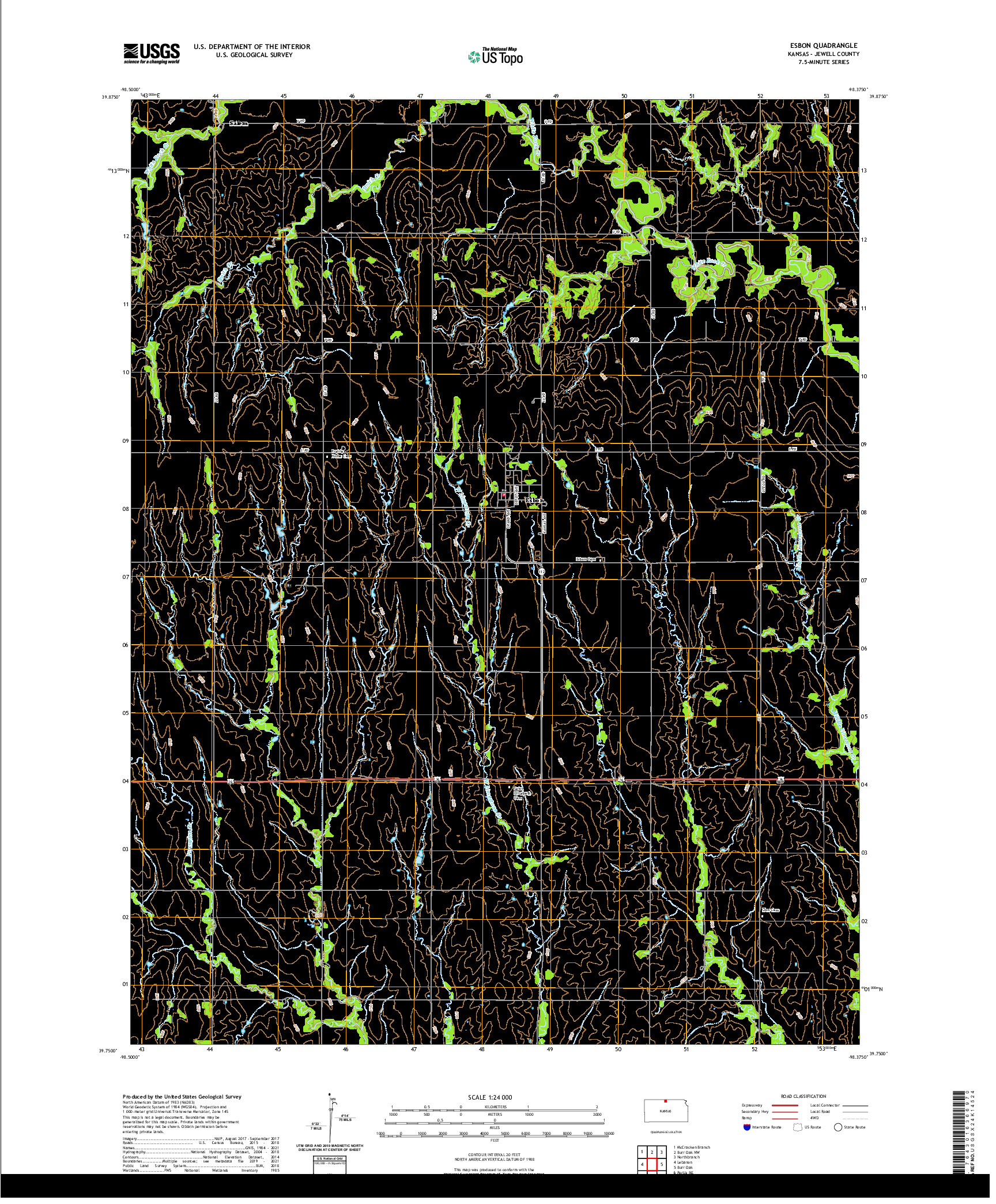 US TOPO 7.5-MINUTE MAP FOR ESBON, KS