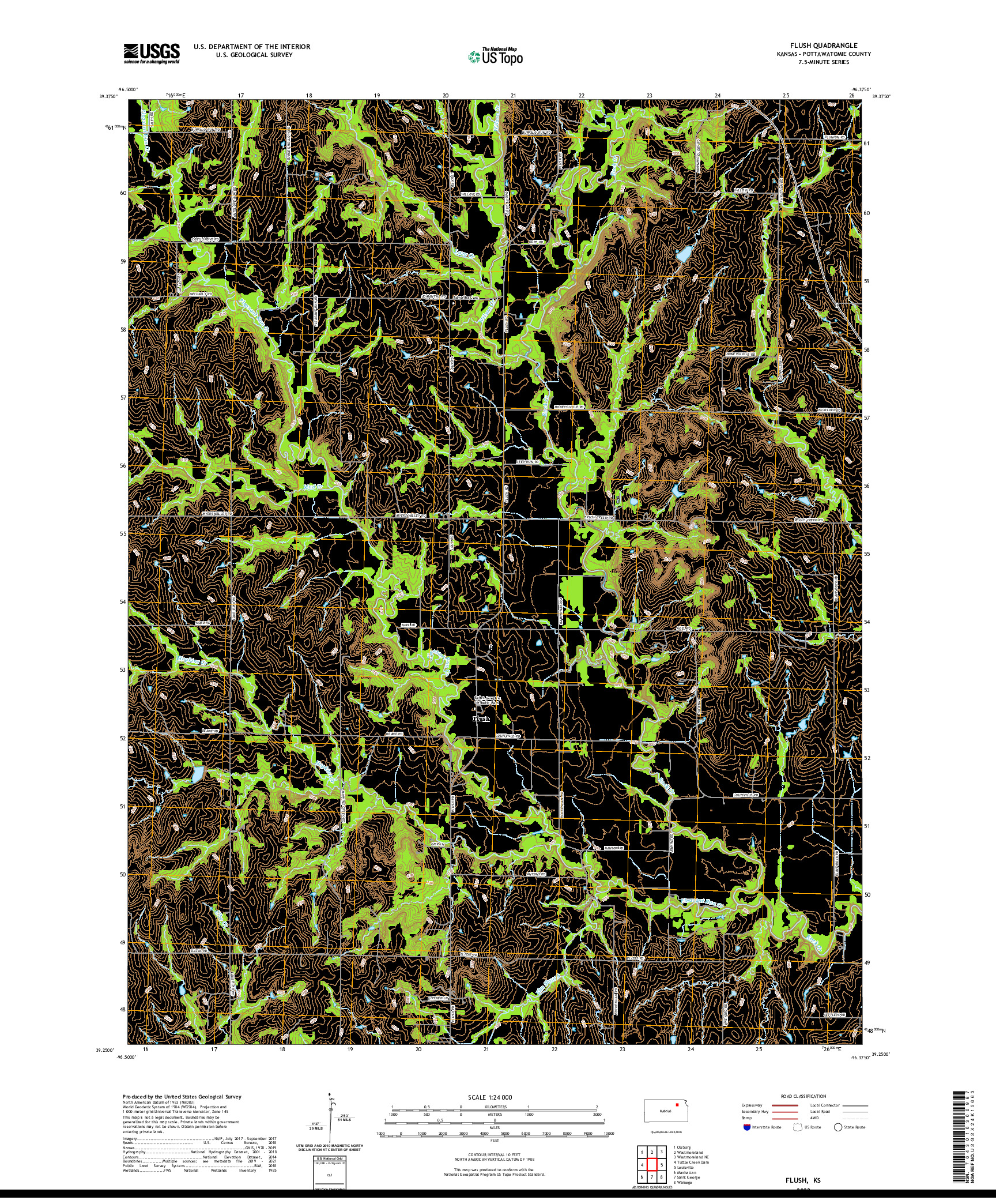 US TOPO 7.5-MINUTE MAP FOR FLUSH, KS