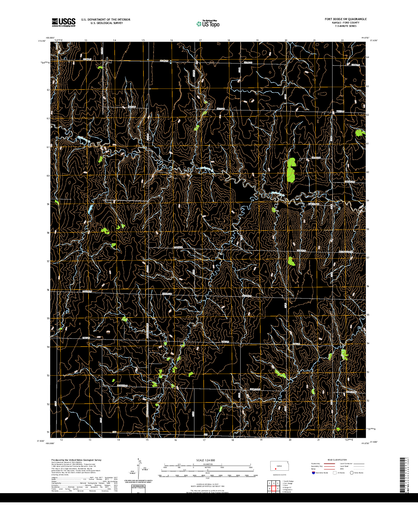 US TOPO 7.5-MINUTE MAP FOR FORT DODGE SW, KS