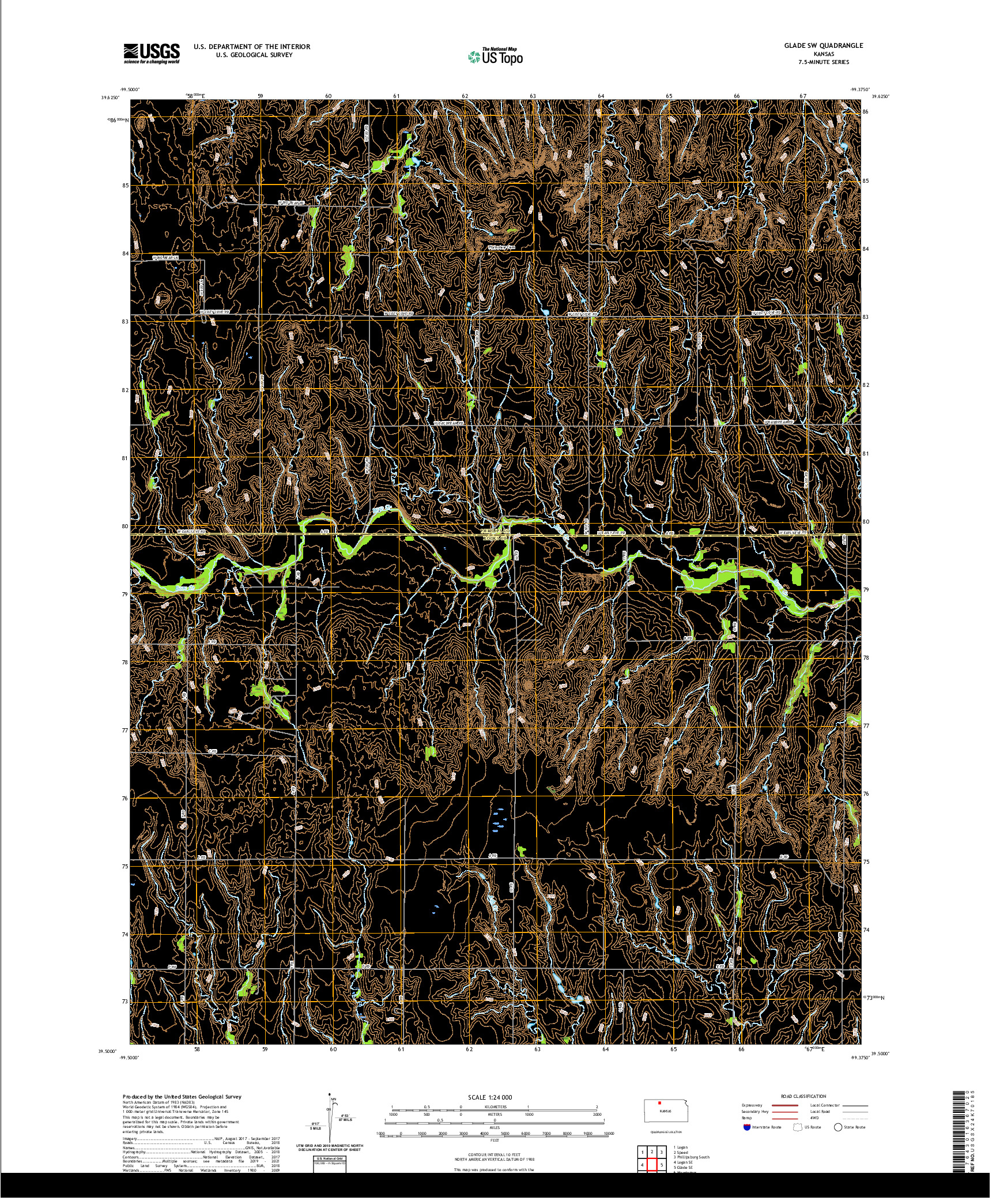 US TOPO 7.5-MINUTE MAP FOR GLADE SW, KS